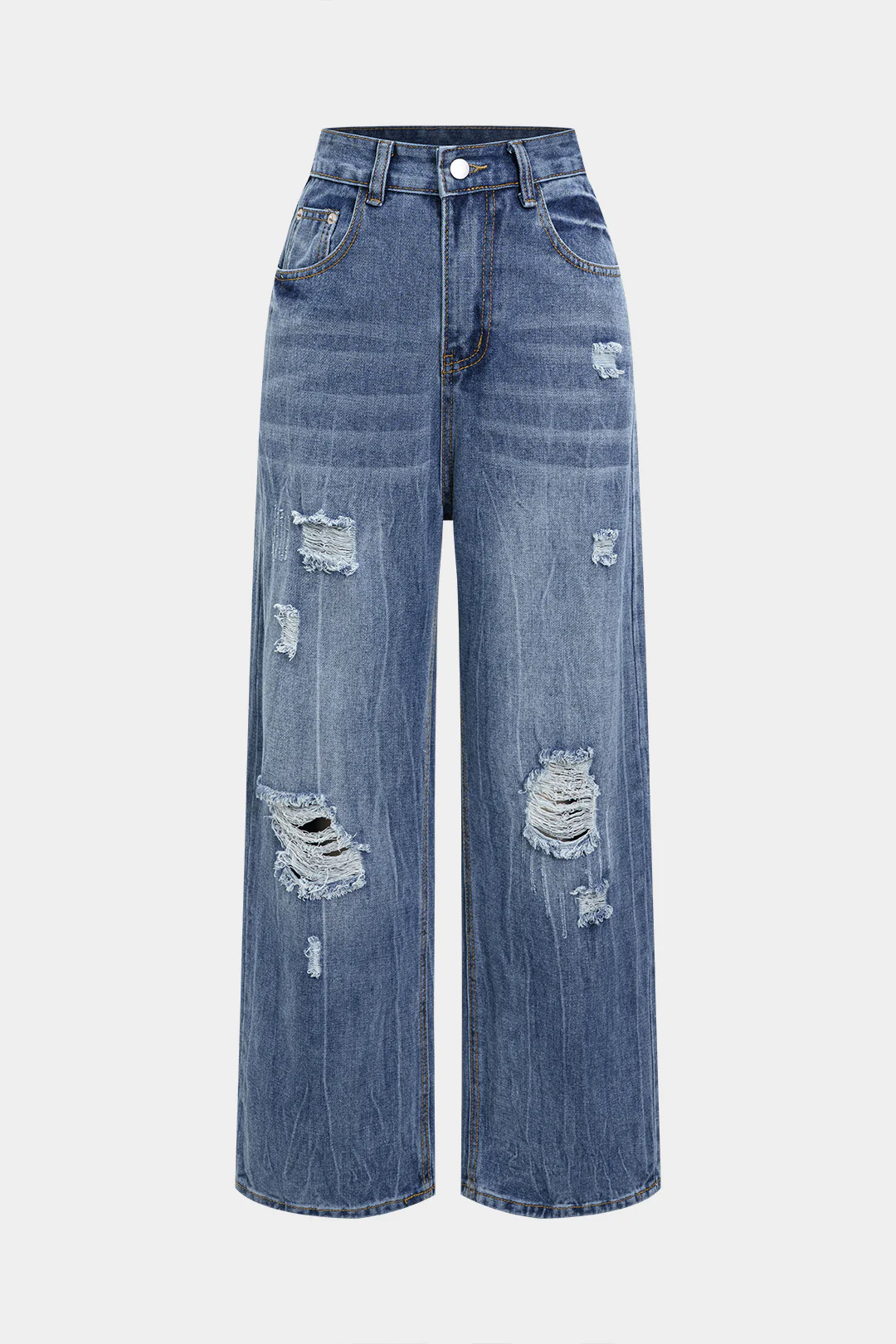 Denim Ripped Straight Leg Jeans
