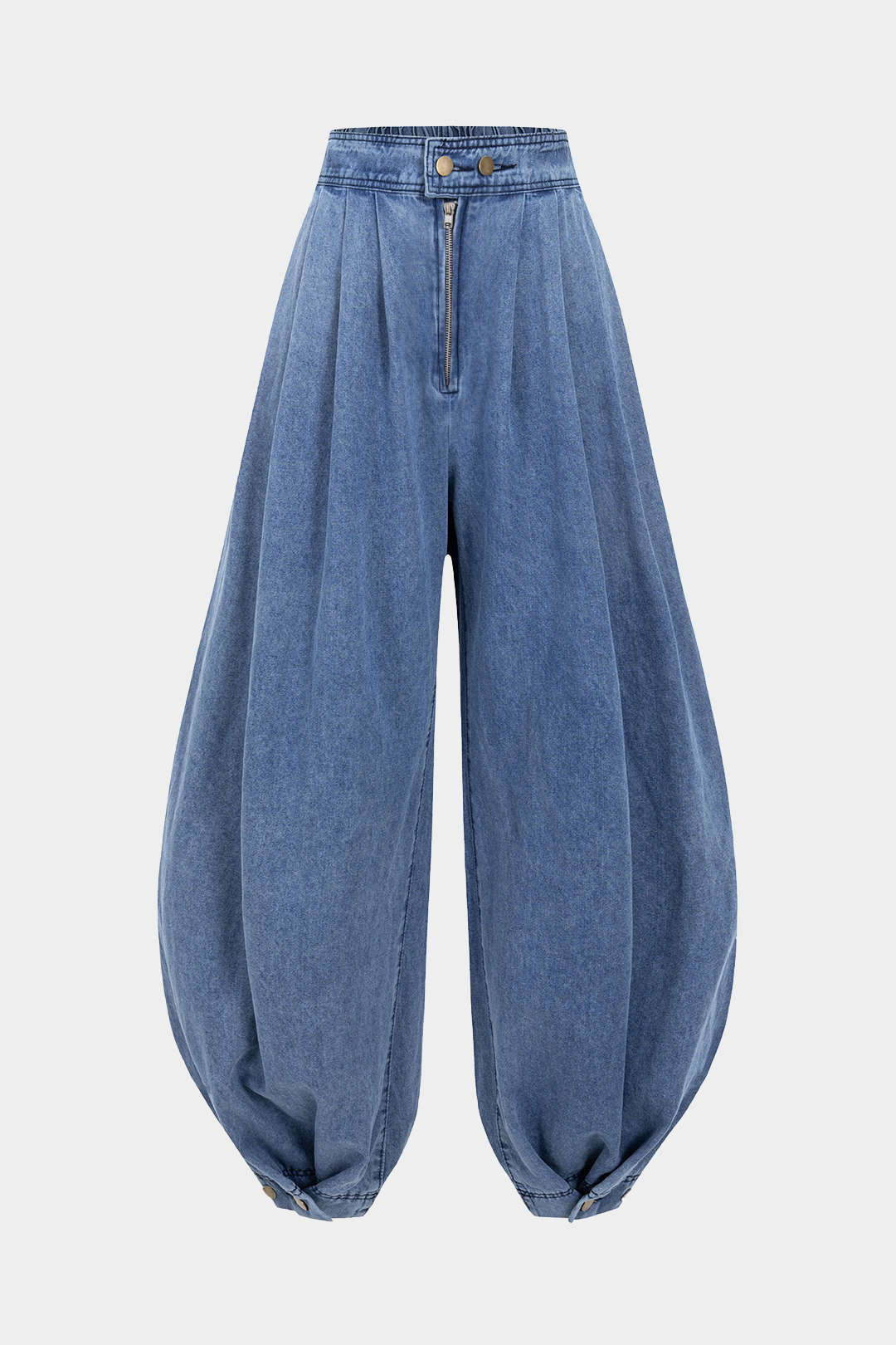 Denim High Waist Zipper Barrel Balloon Jeans - Image 2