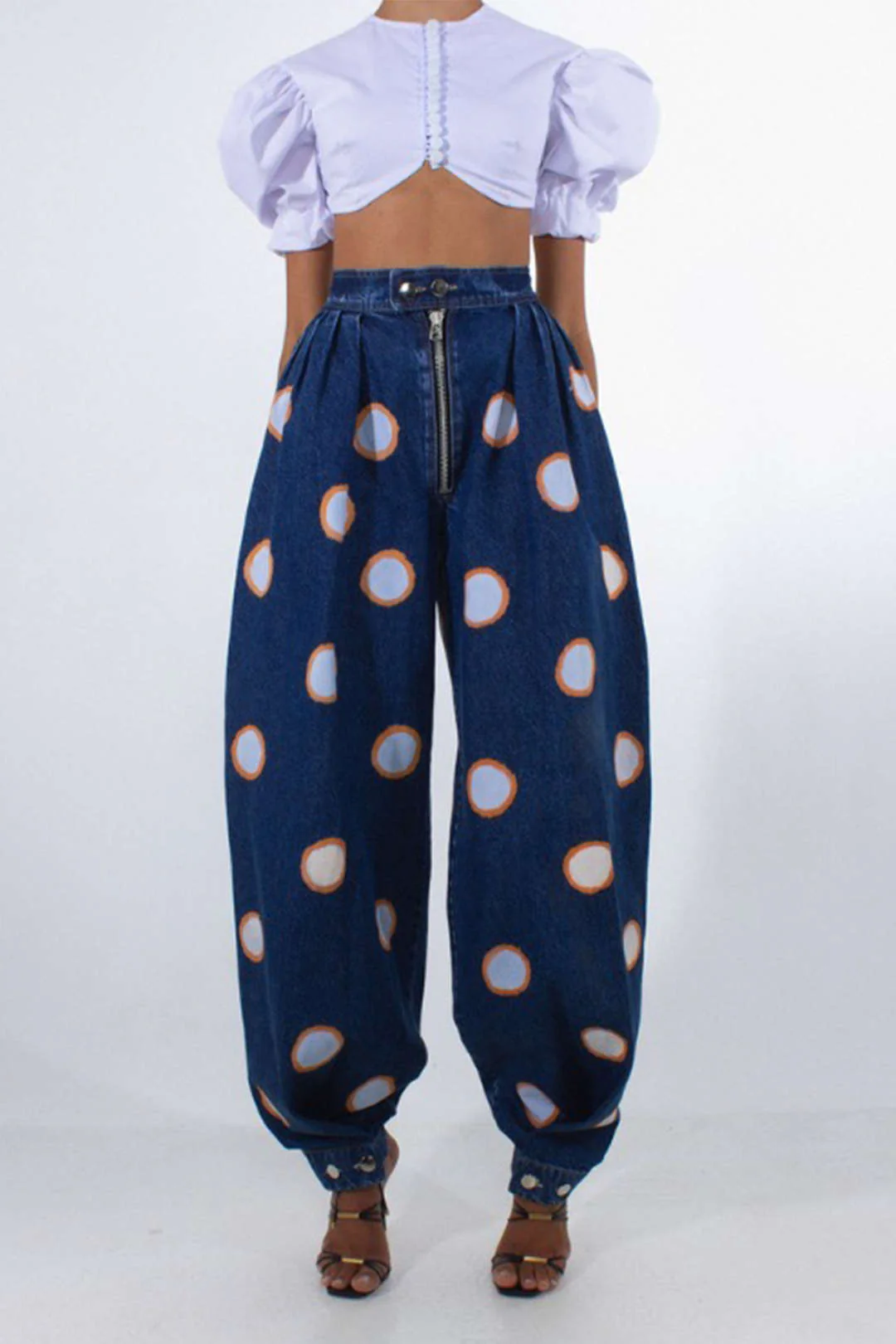 Denim High Waist Zipper Barrel Balloon Jeans - Image 9