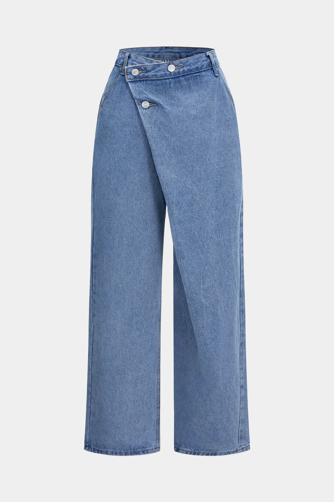 Denim Asymmetrical Straight Leg  High Waist Jeans