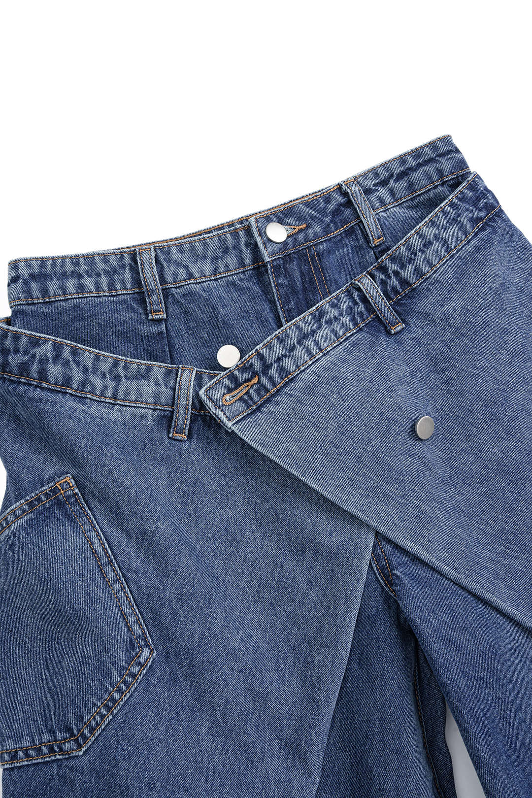 Denim Asymmetric Button Jeans - Image 3