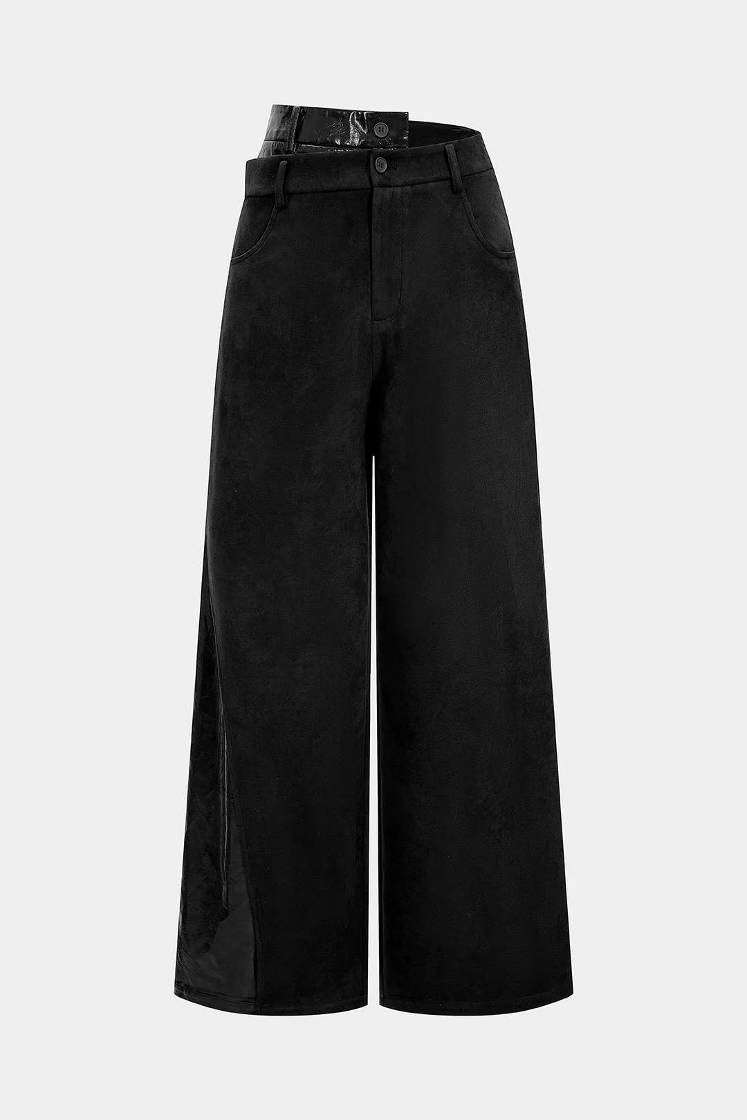 Faux Leather Suede Patchwork High Waist  Asymmetrical Pants - Image 7