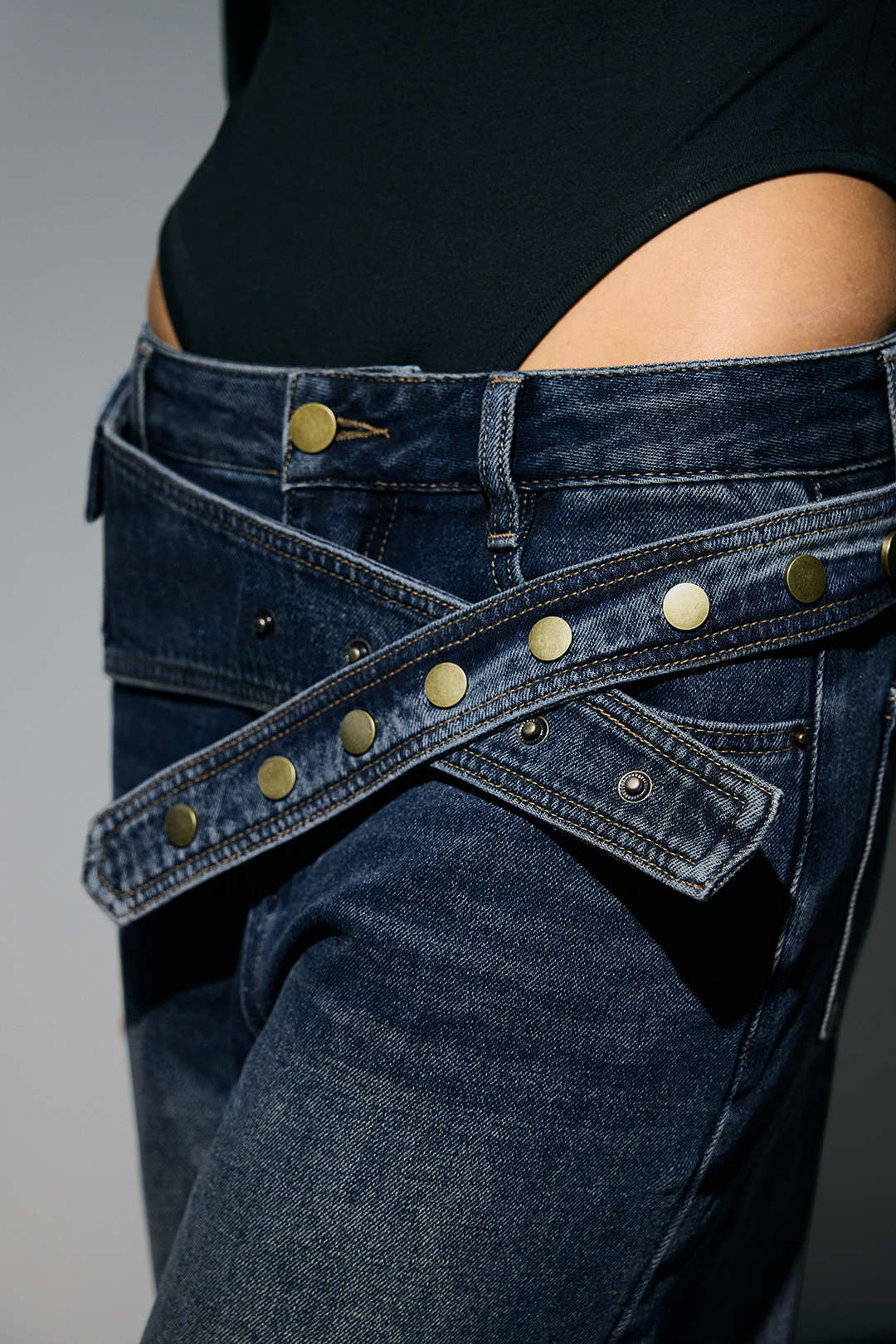 Denim Asymmetrical Wide Leg Jeans - Image 11