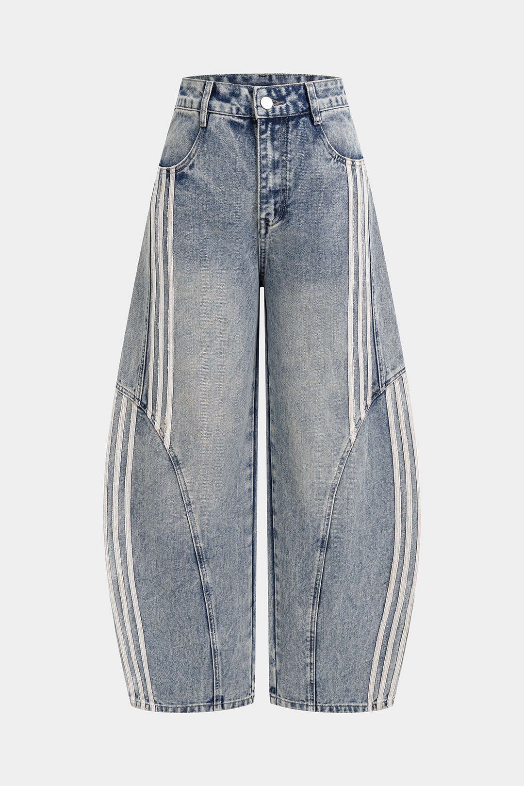 Denim Contrast Stripes Wide Leg Jeans