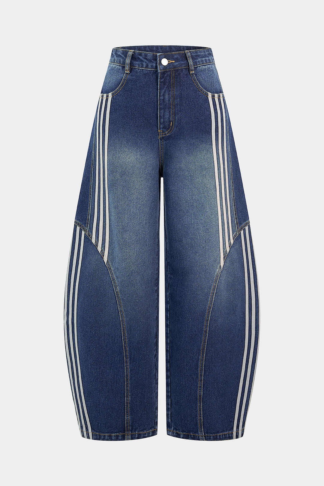 Denim Contrast Stripes Wide Leg Jeans - Image 6