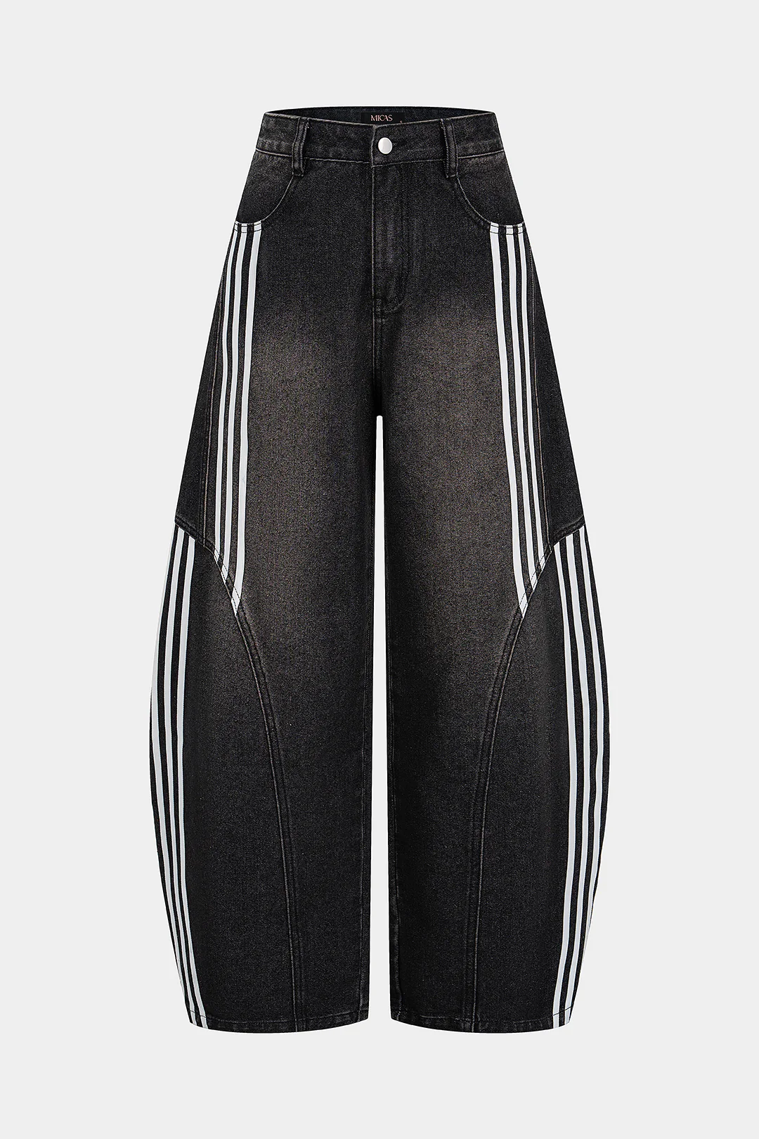 Denim Contrast Stripes Wide Leg Jeans - Image 7