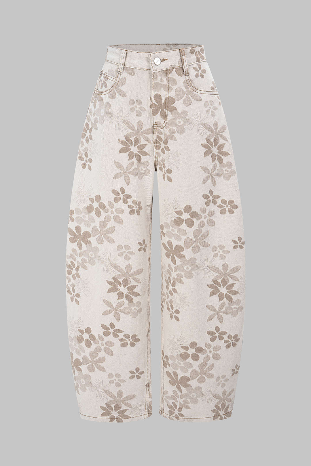 Denim Floral Print High-Waist Pocket Jeans - Image 10