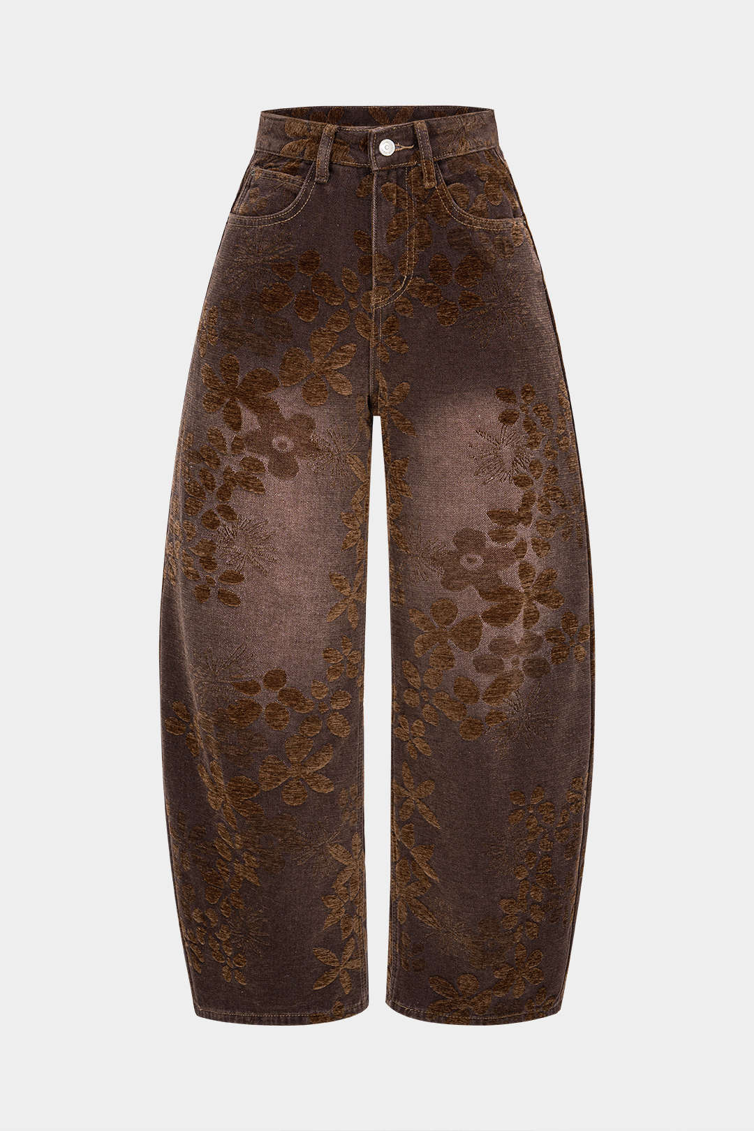 Denim Floral Print High-Waist Pocket Jeans - Image 14
