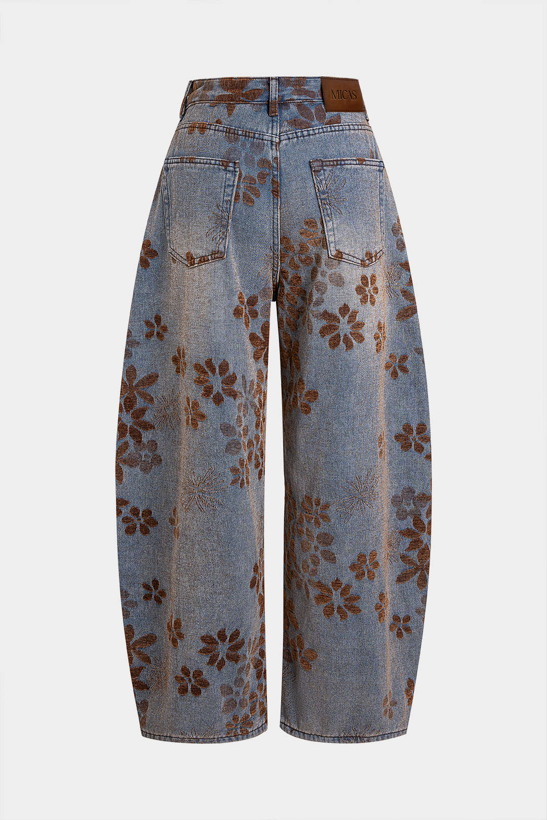 Denim Floral Print High-Waist Pocket Jeans - Image 2