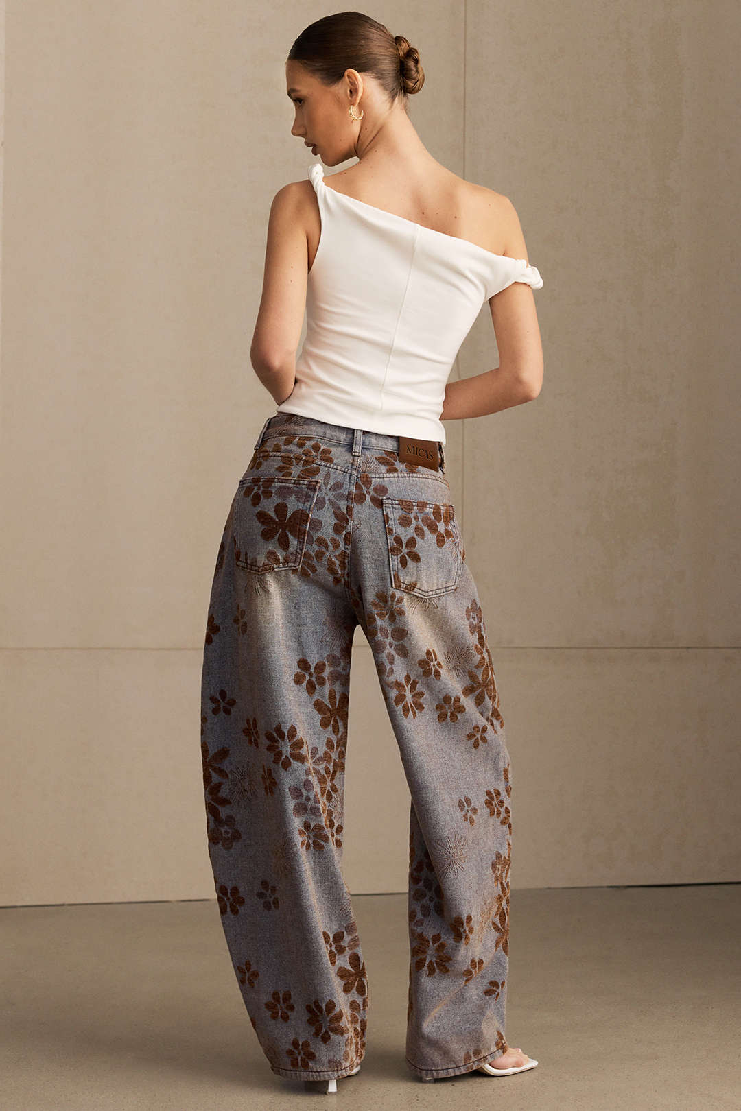 Denim Floral Print High-Waist Pocket Jeans - Image 9