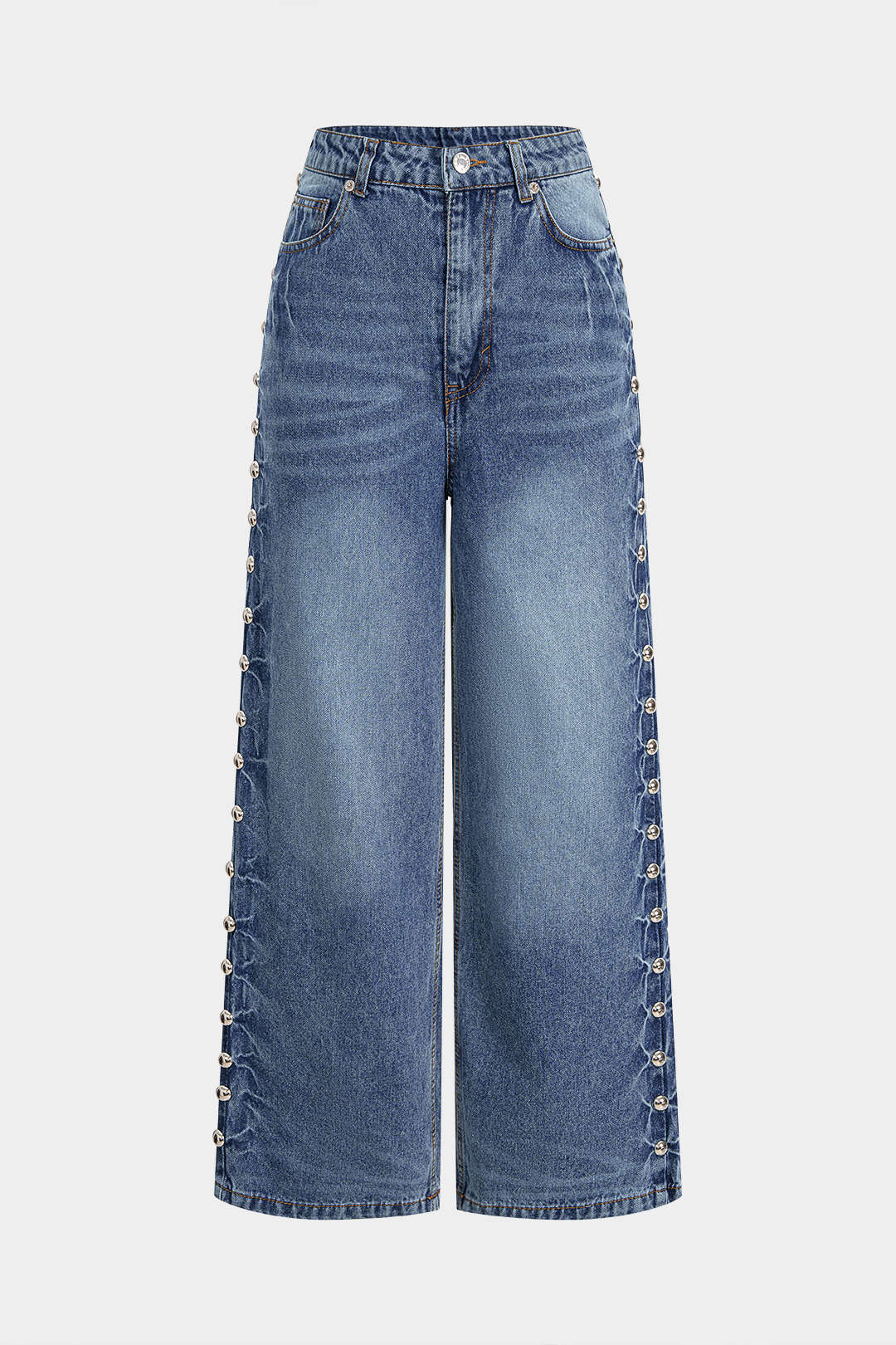 Denim Studded High Waist Straight Leg Jeans - Image 2