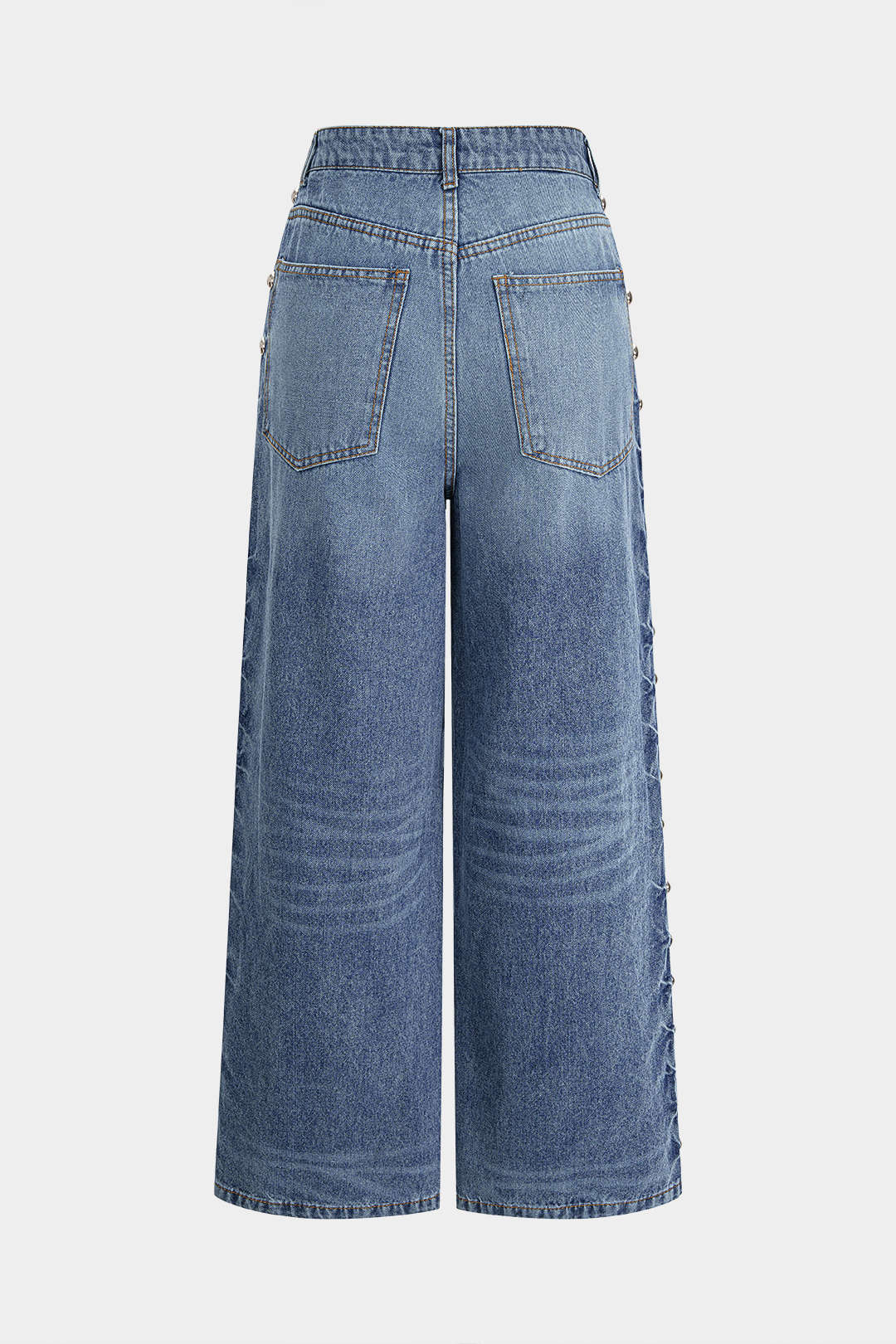 Denim Studded High Waist Straight Leg Jeans - Image 3