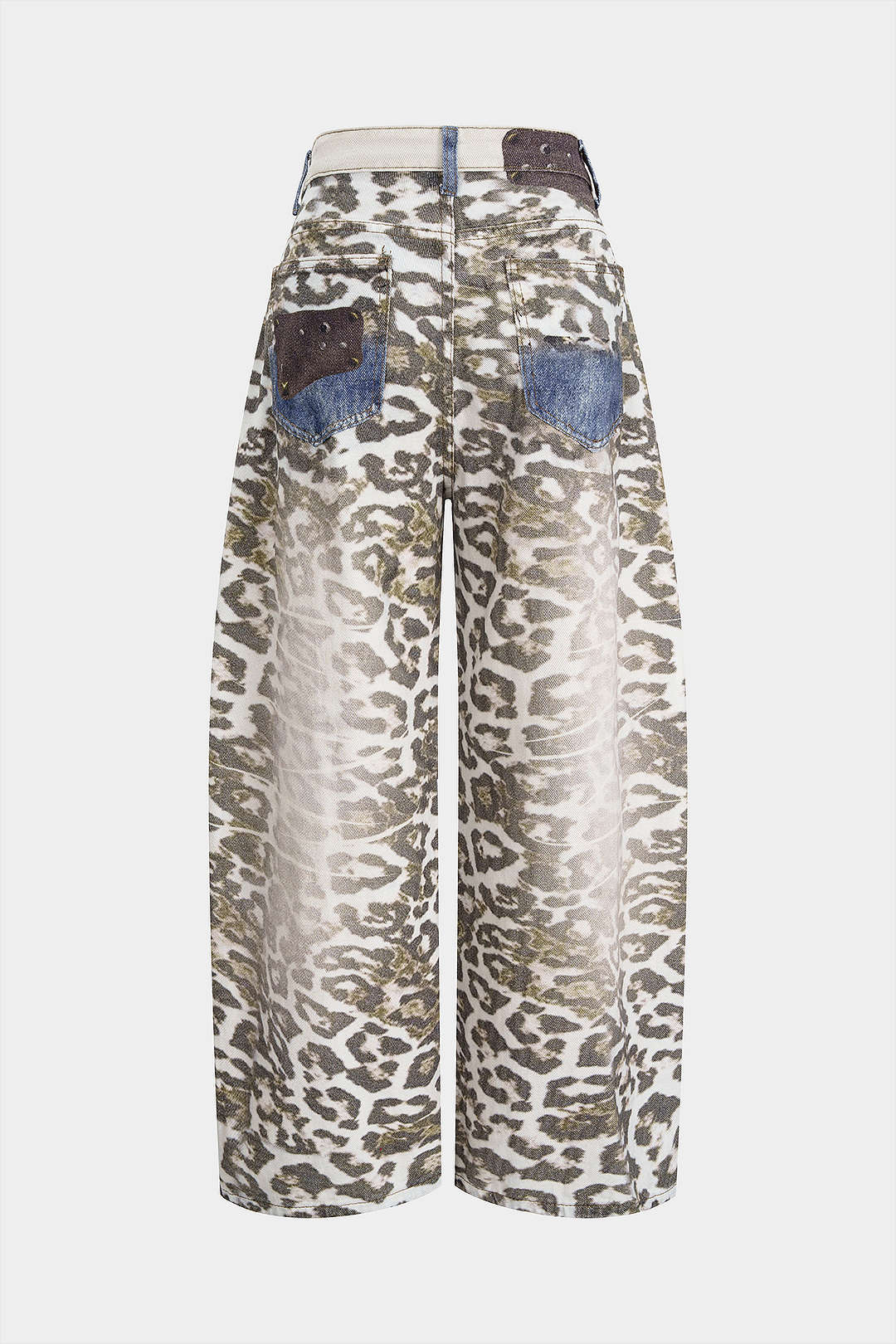 Denim Leopard Print Wide Leg Jeans - Image 2