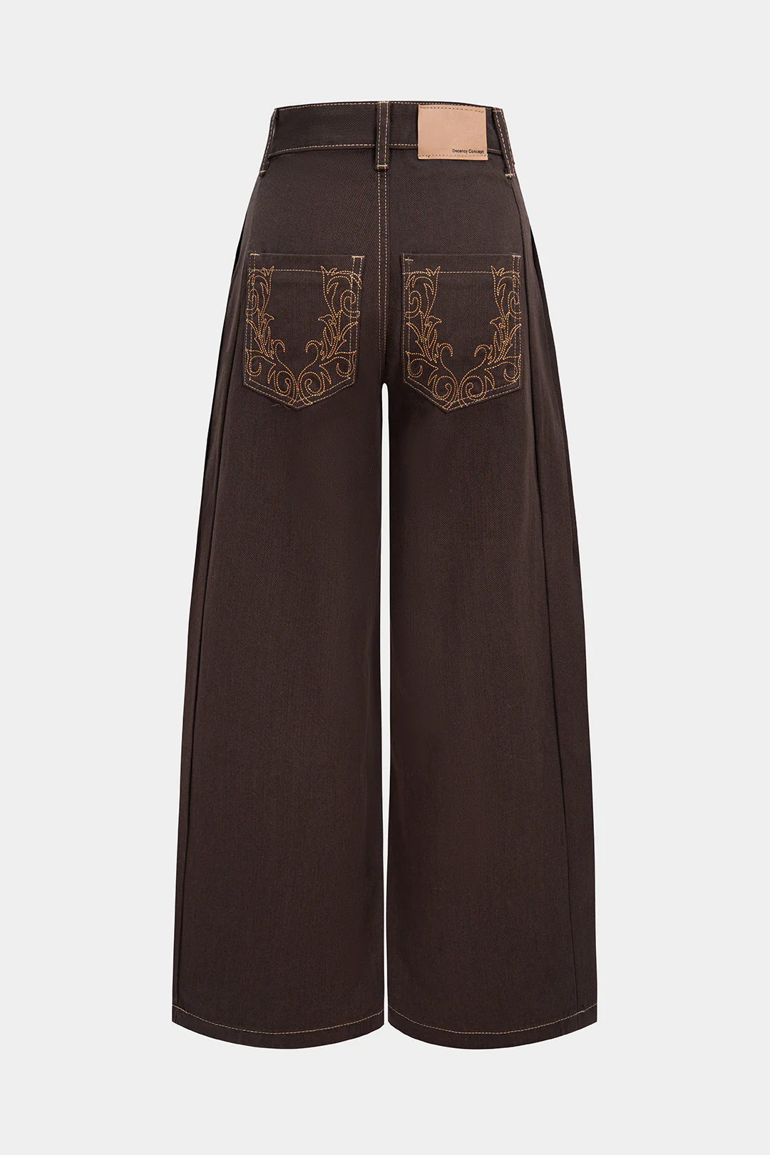 Denim Embroidery Zipper Pocket Wide Leg Jeans - Image 2