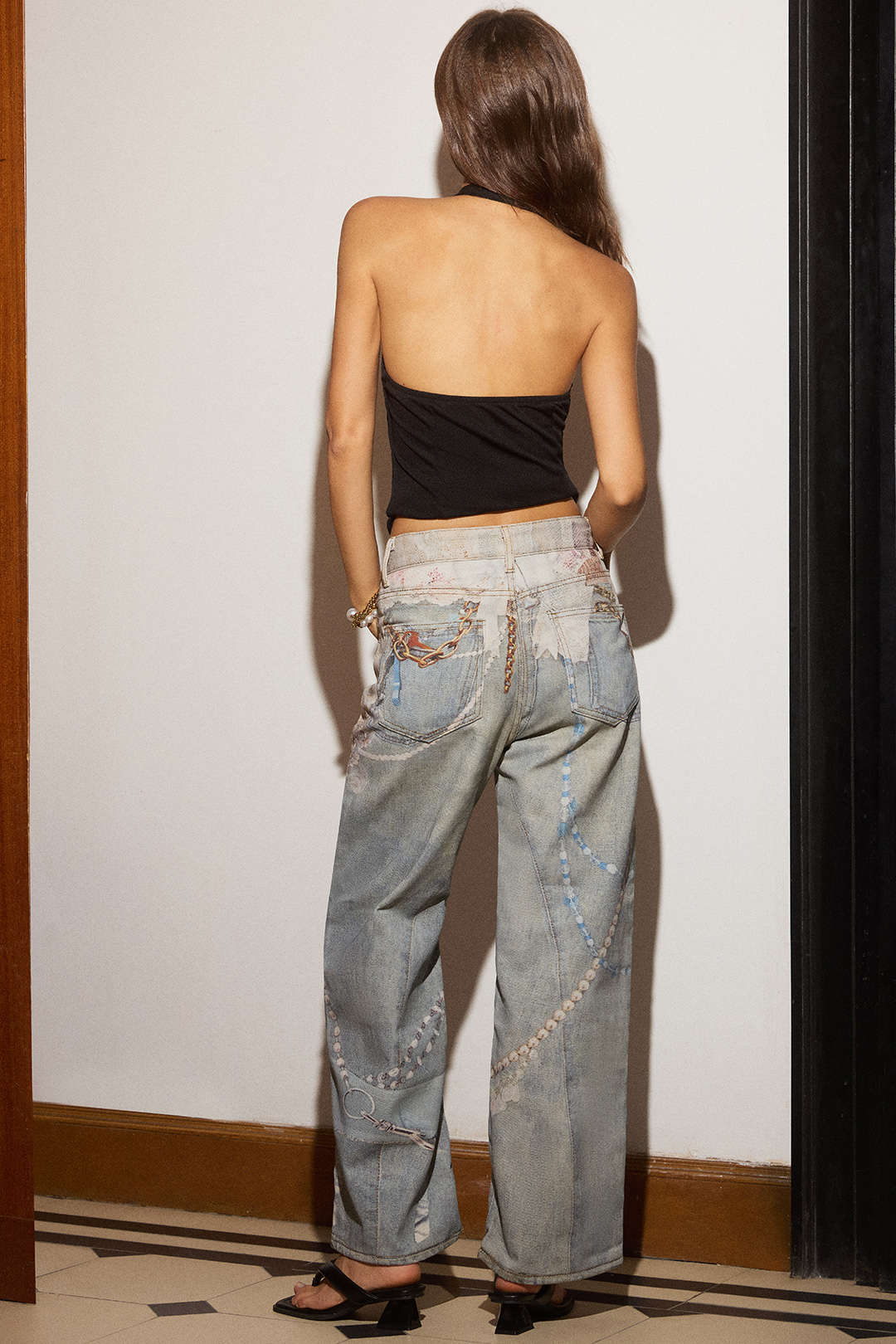 Denim Abstract Print Wide Leg Pants - Image 6