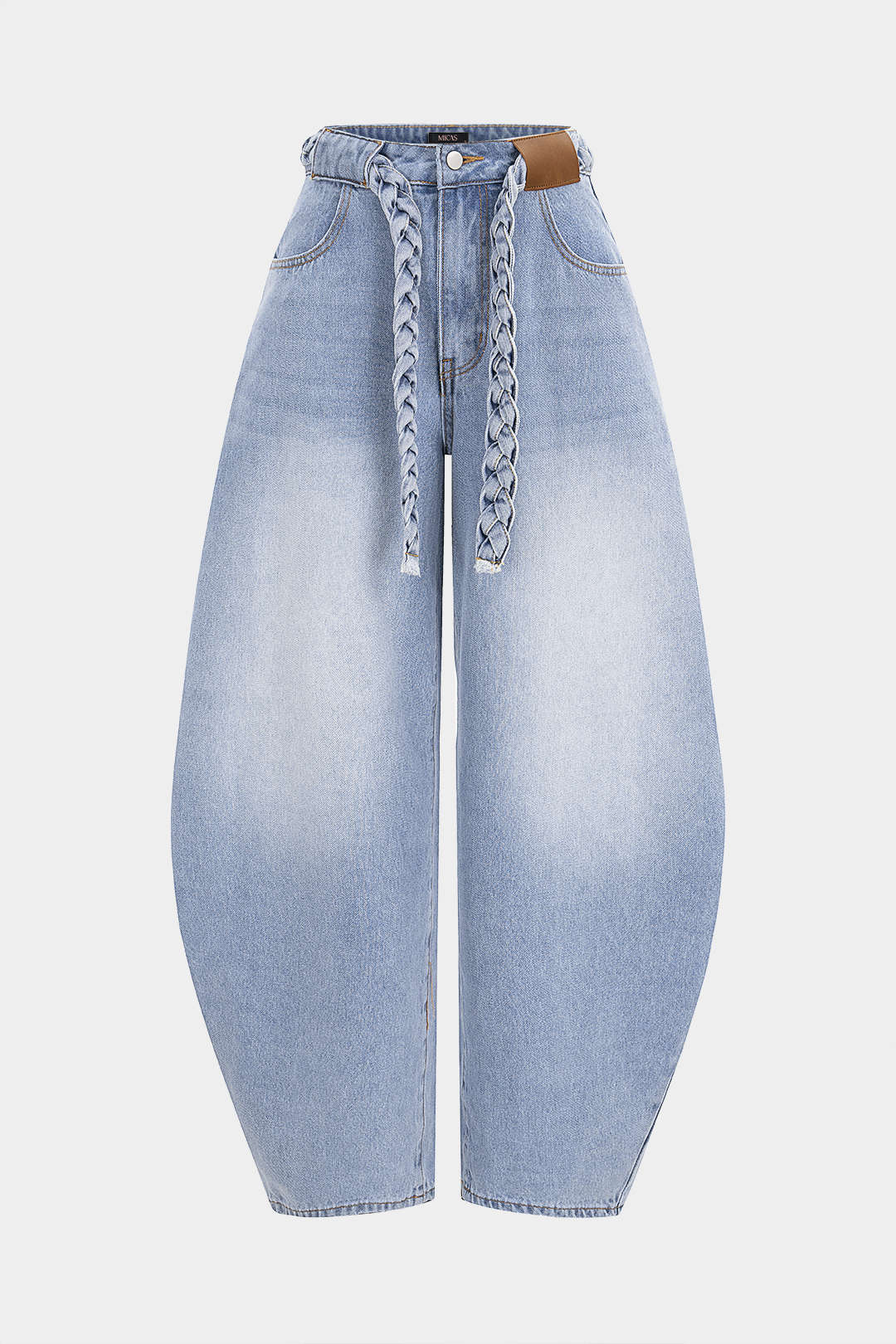 Denim Belted Pocket Wide Leg Jeans - Image 11
