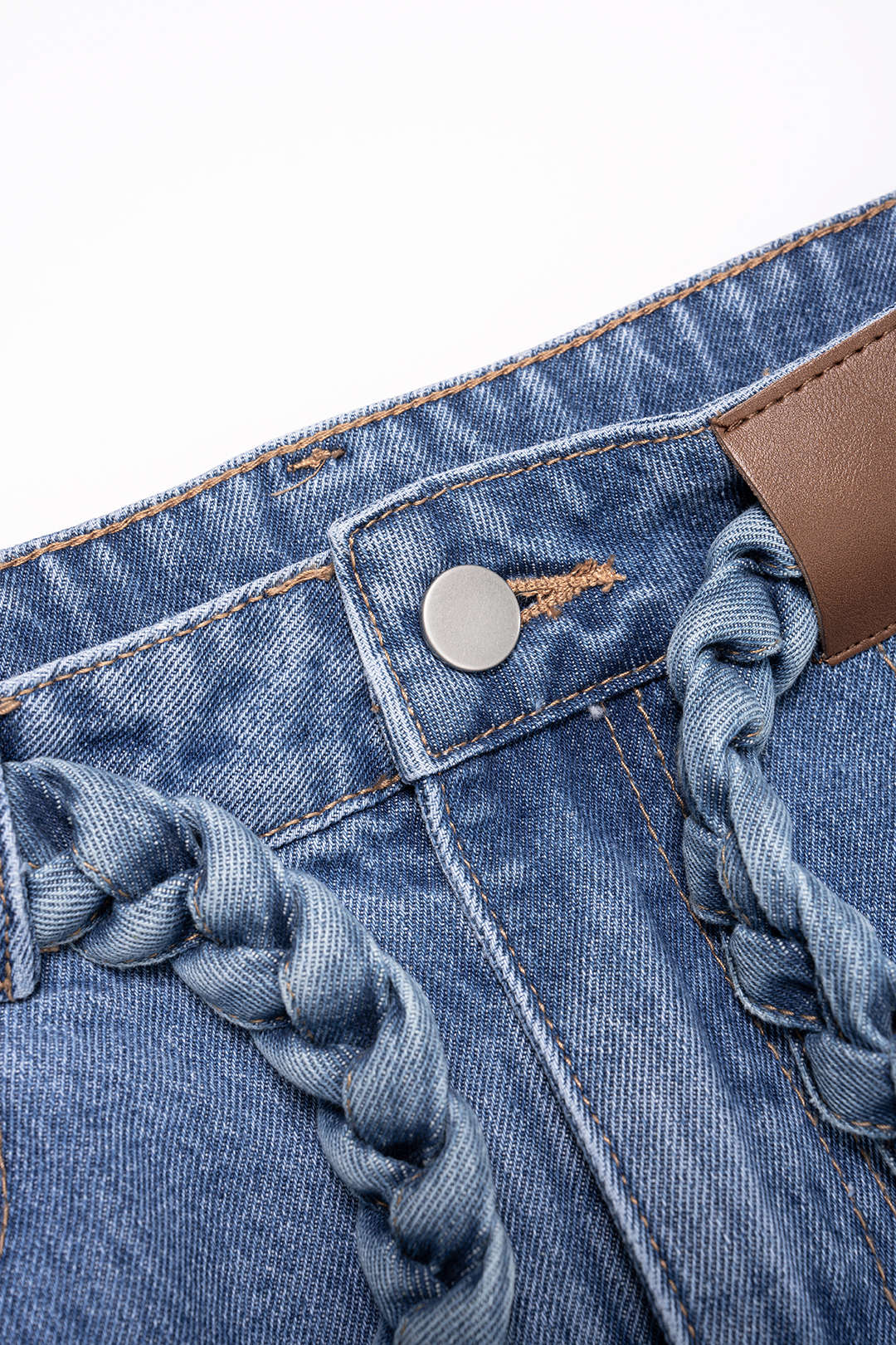 Denim Belted Pocket Wide Leg Jeans - Image 5