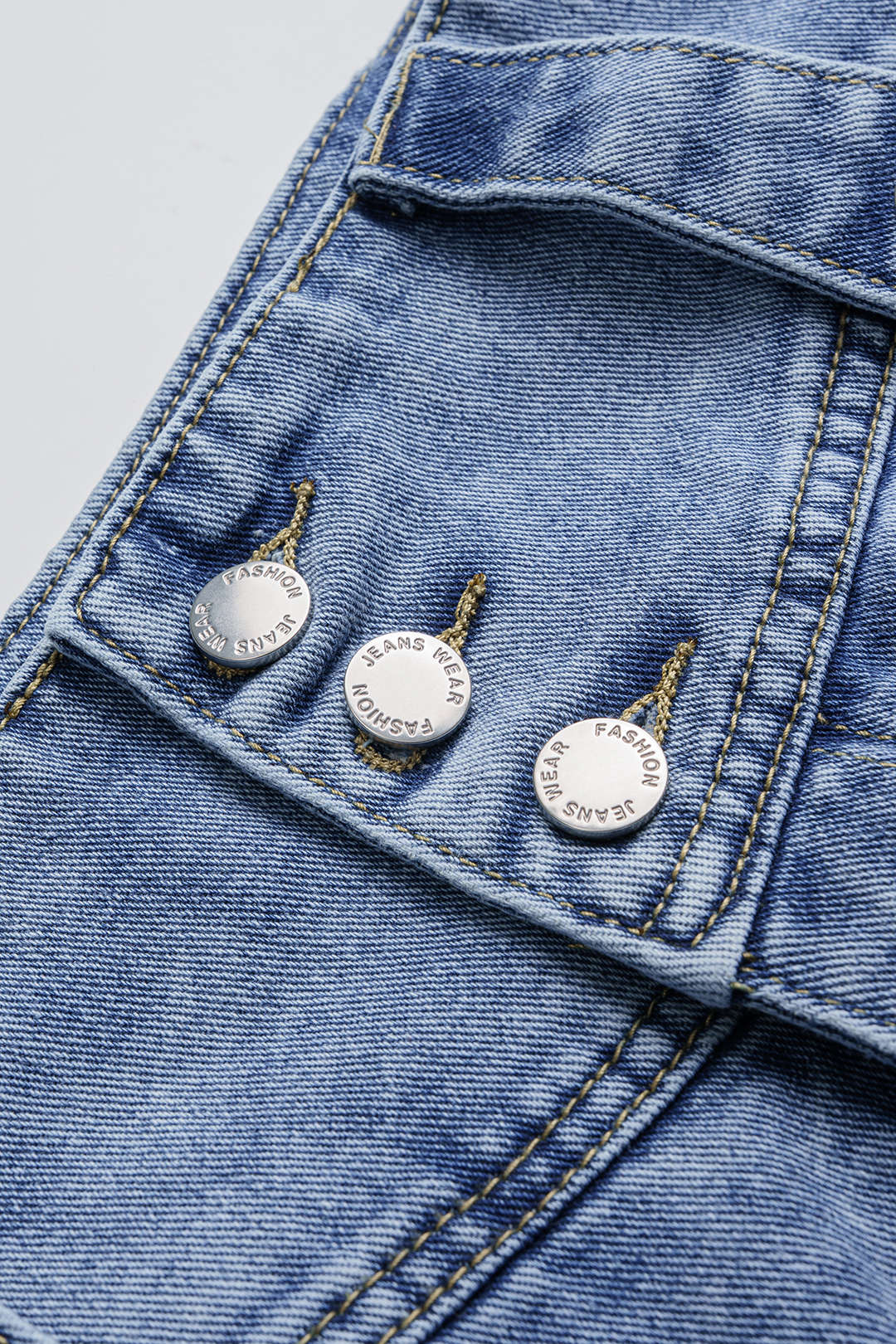 Denim Button High Waist Wide Leg Jeans - Image 2