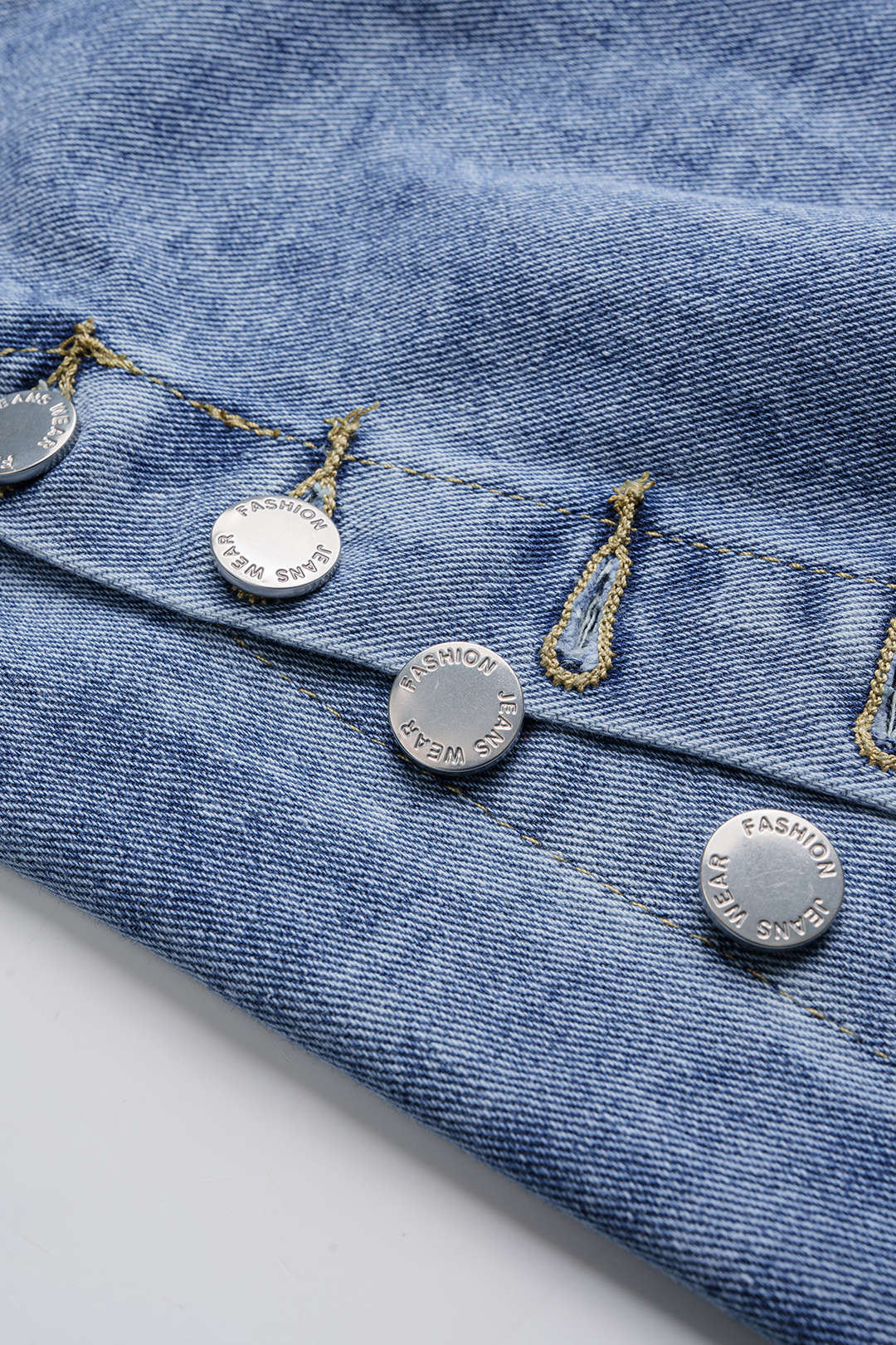 Denim Button High Waist Wide Leg Jeans - Image 3