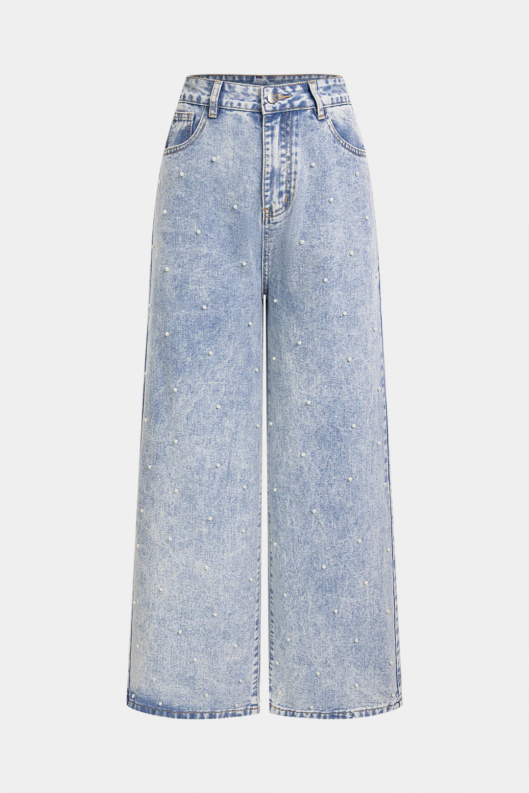 Denim Pearl Decor Straight Leg Jeans