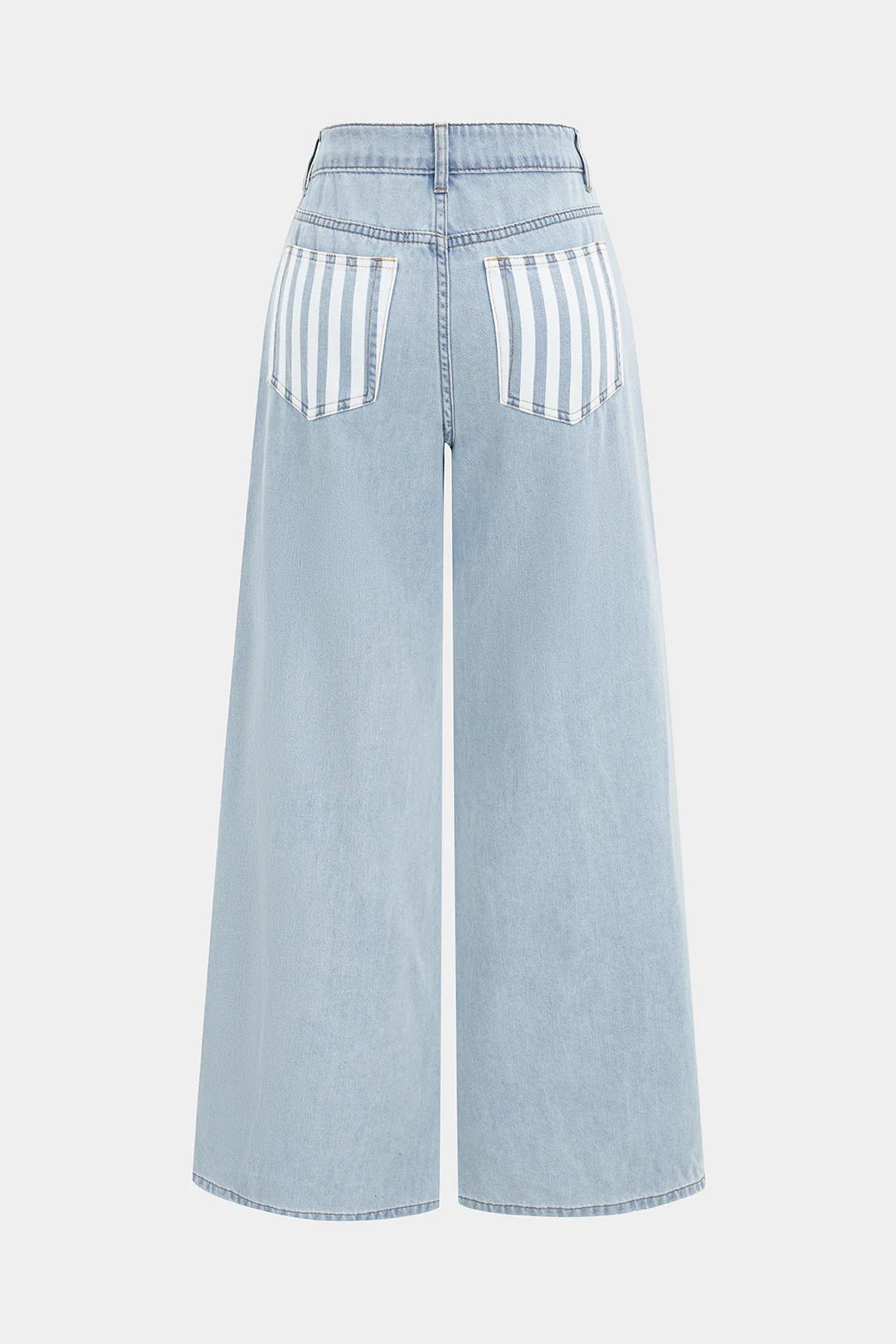 Denim Patchwork Stripes Print Asymmetrical Frayed Wide Leg Jeans - Image 2