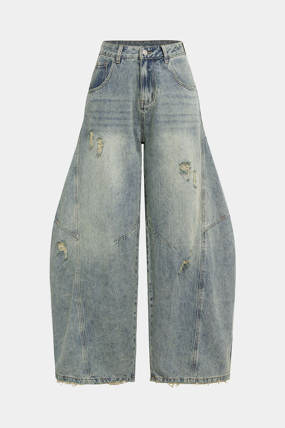 Denim Asymmetrical Frayed Jeans