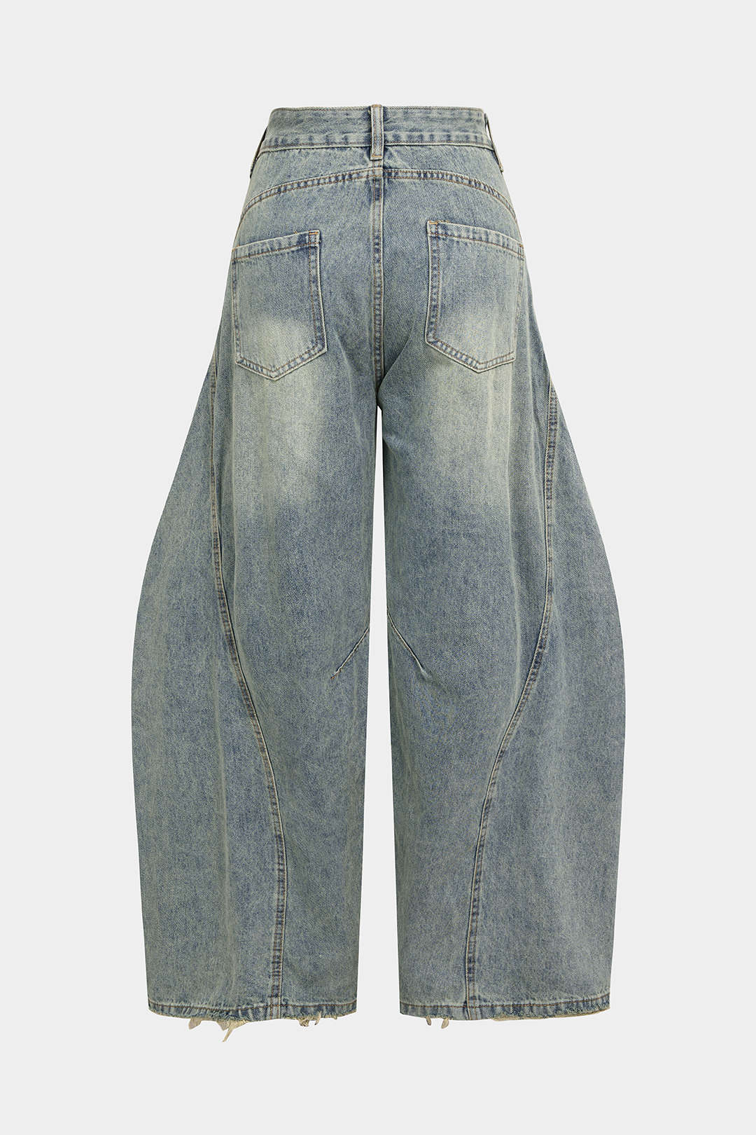 Denim Asymmetrical Frayed Jeans - Image 2
