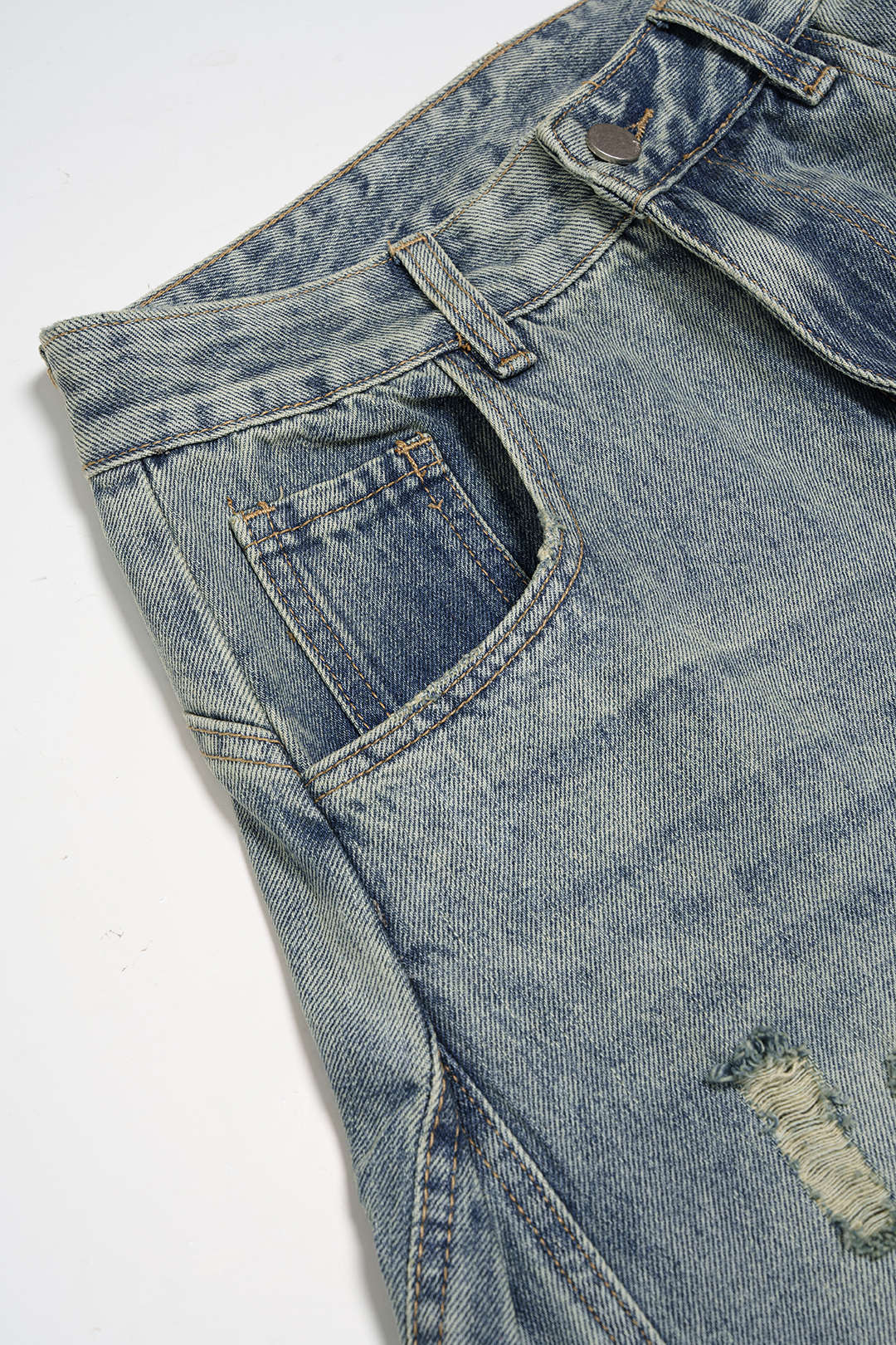 Denim Asymmetrical Frayed Jeans - Image 3