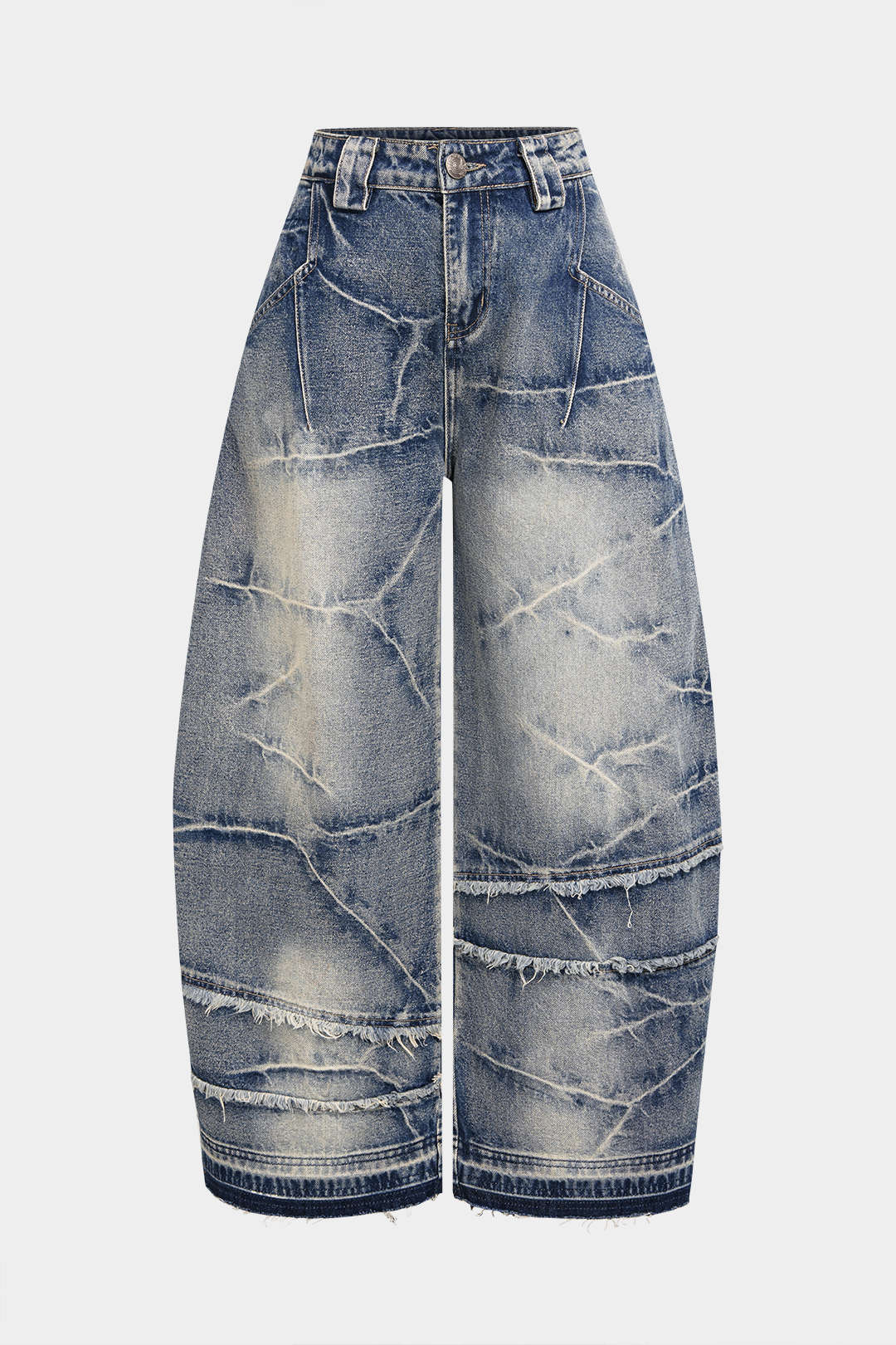 Denim Asymmetrical Frayed Wide Leg Jeans