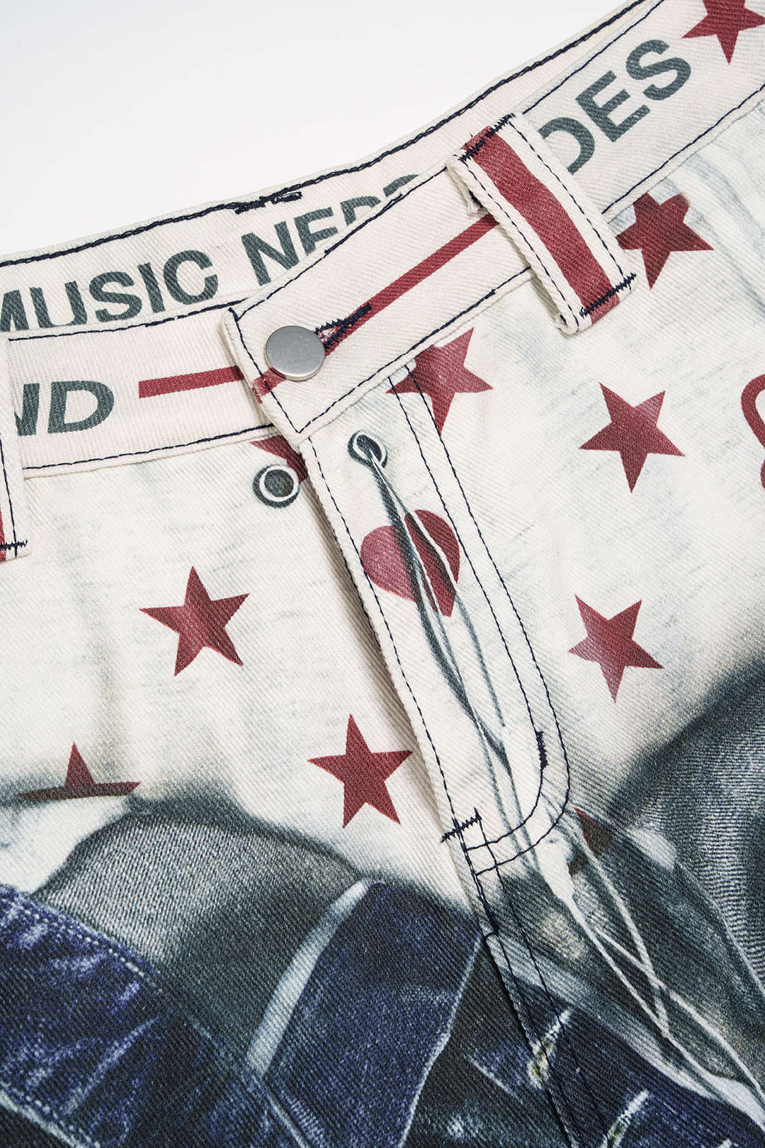 Contrast Denim Print Barrel Pants - Image 3
