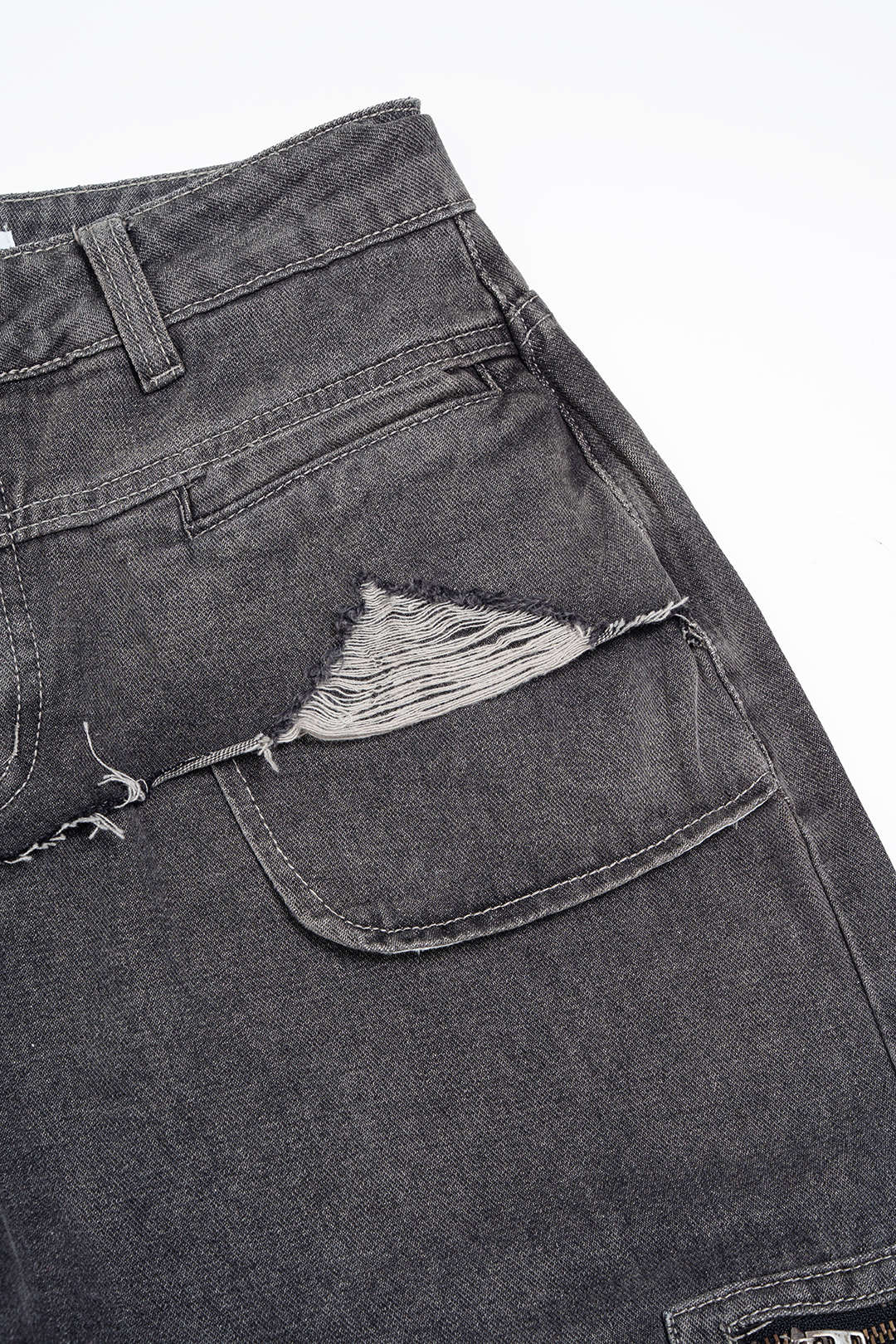 Denim Ripped Pocket Straight Leg Jeans - Image 3