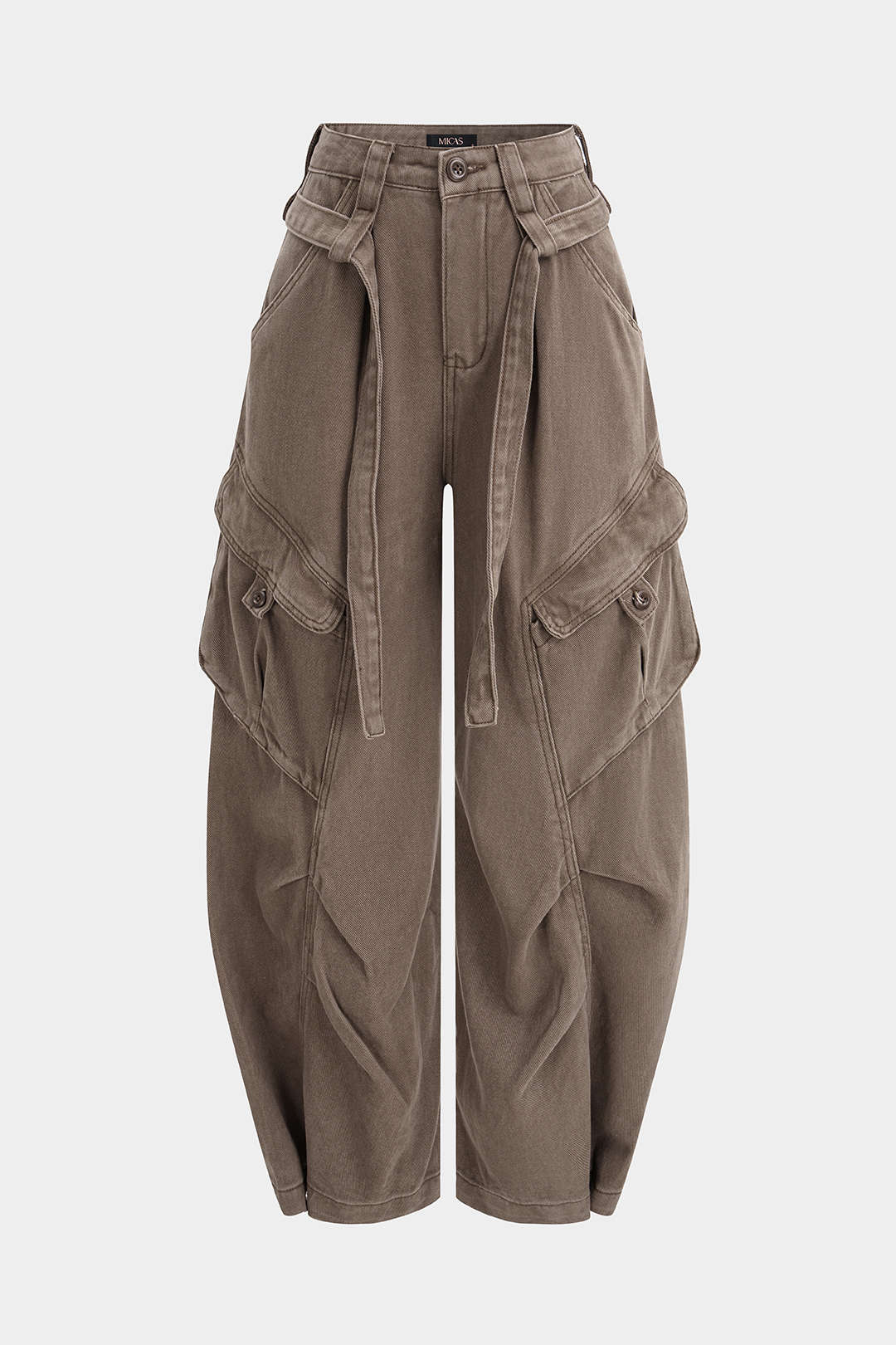 Denim Pocket Belted Wide Leg Jeans - Image 10