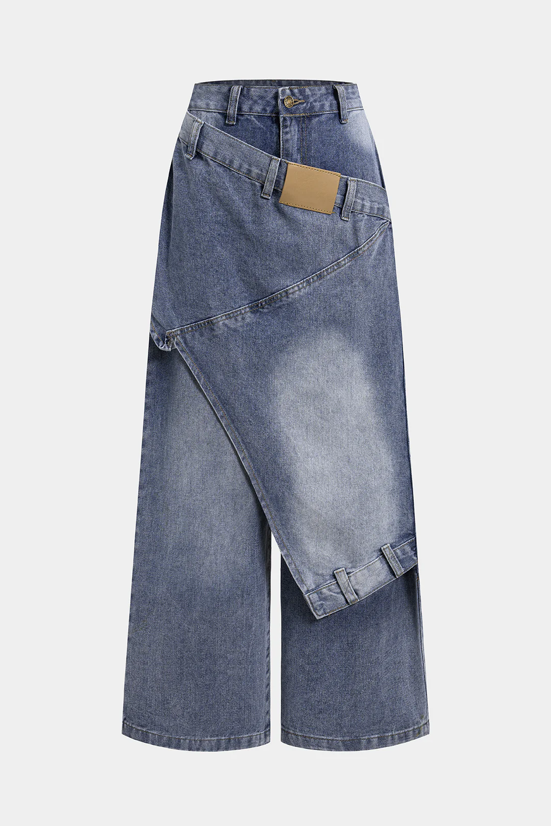 Denim Asymmetrical Straight Leg Jeans