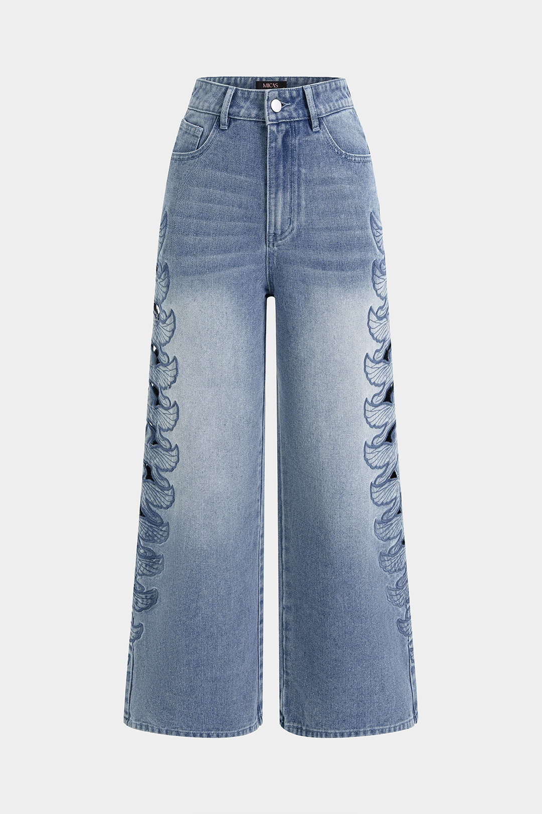 Denim Cut Out Bird Applique Pocket Jeans
