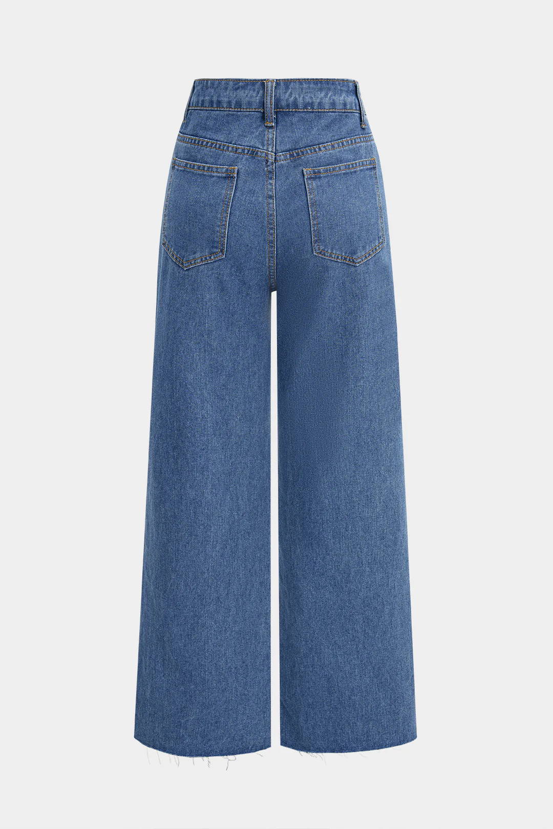 Denim Asymmetrical Waistband Pearls Decor Straight Leg Jeans - Image 2