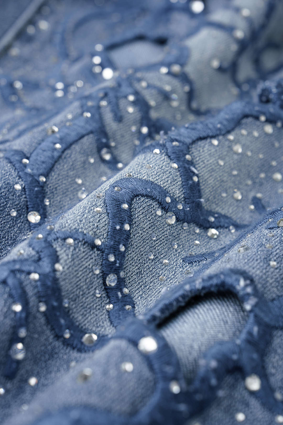 Denim Embroidery Rhinestone Cut Out Wide Leg Jeans - Image 7