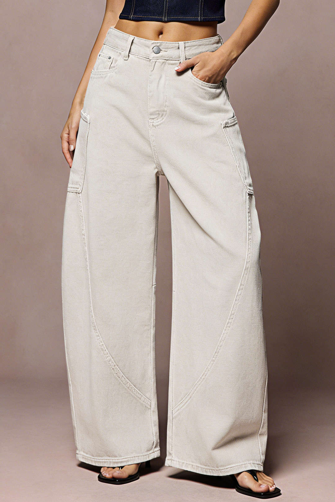 Denim Pocket Wide Leg Jeans