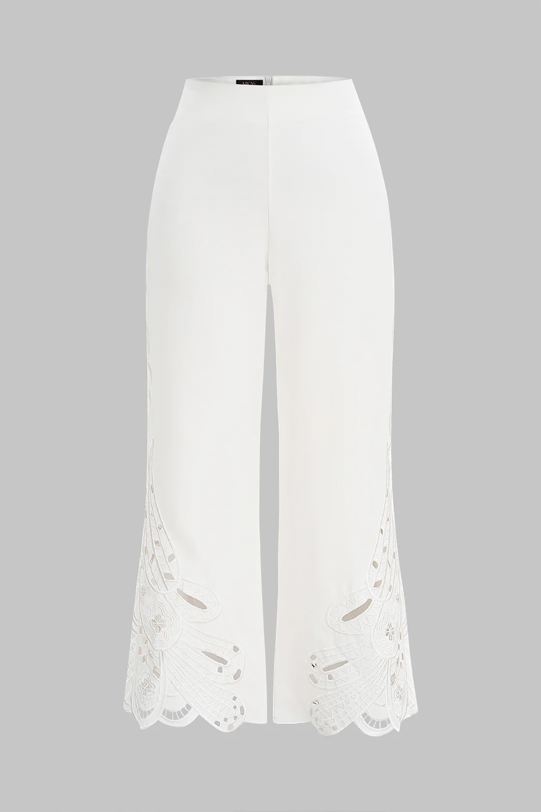 Embroidery Cut Out Zipper Wide Leg Pants