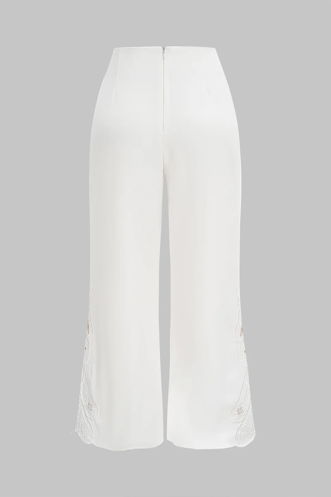 Embroidery Cut Out Zipper Wide Leg Pants - Image 2