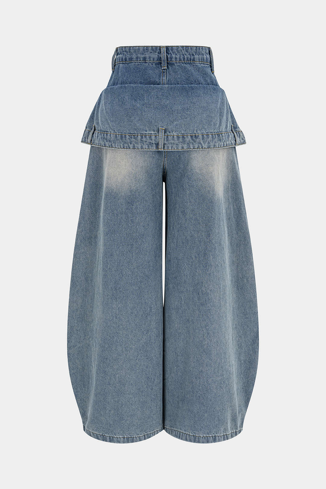 Denim Double Waistband Asymmetrical Ripped Wide Leg Jeans - Image 2