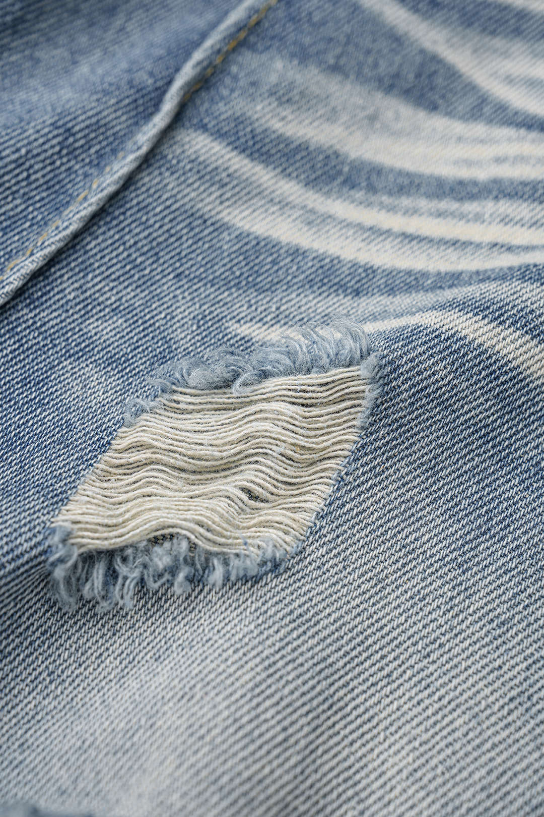 Denim Double Waistband Asymmetrical Ripped Wide Leg Jeans - Image 3