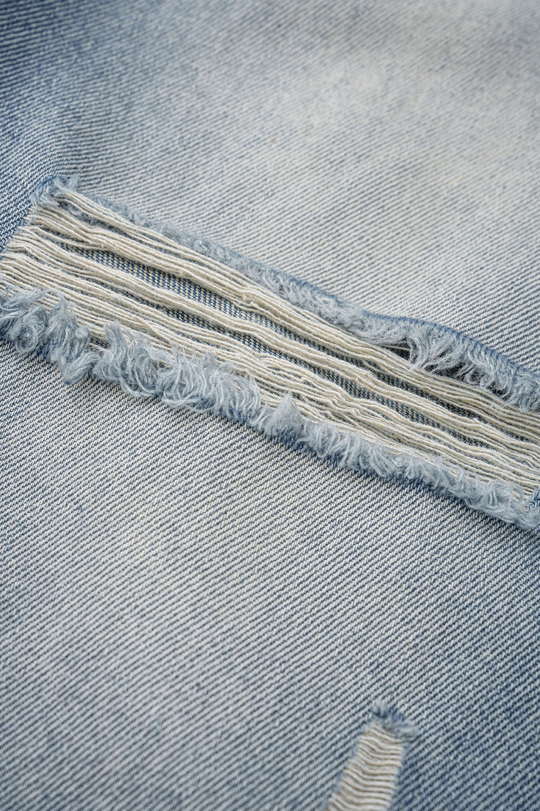 Denim Double Waistband Asymmetrical Ripped Wide Leg Jeans - Image 4