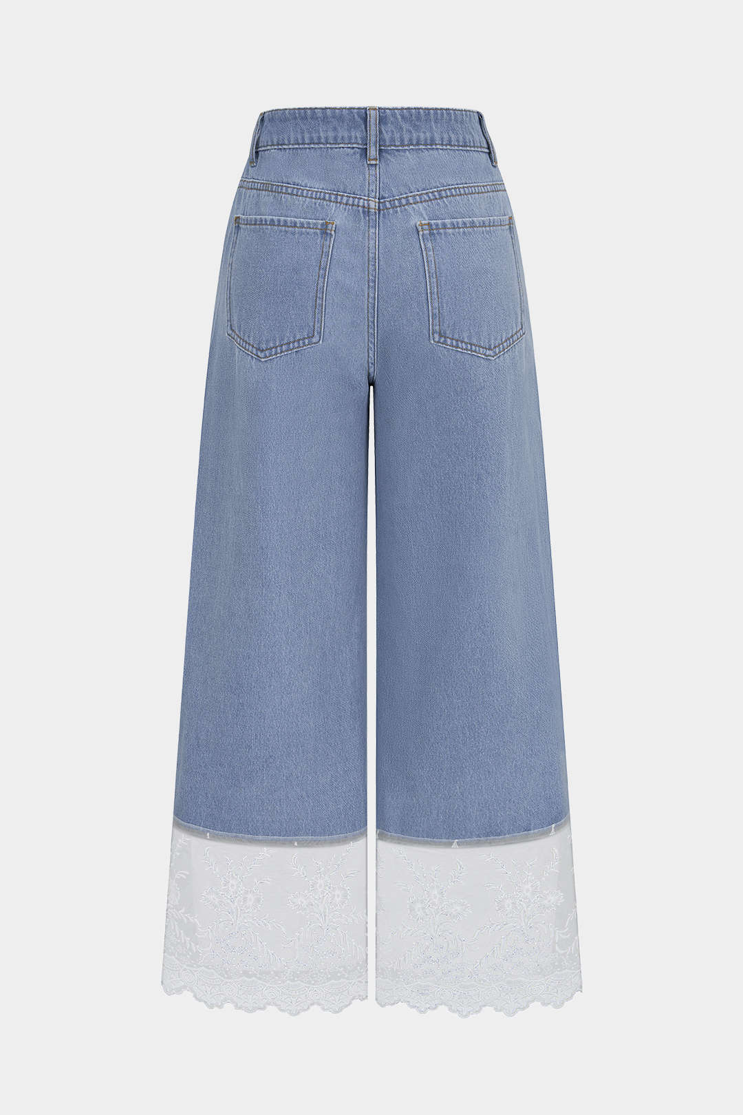 Denim Patchwork Lace Trim Pocket Jeans - Image 4