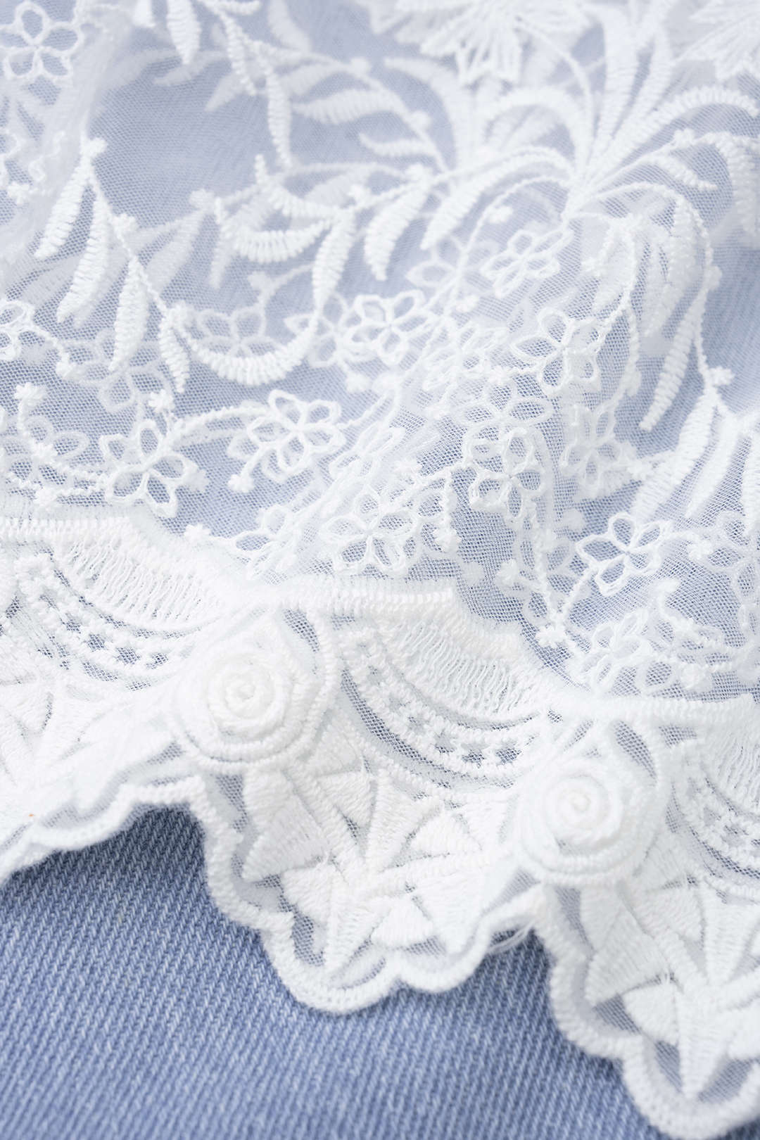 Denim Patchwork Lace Trim Pocket Jeans - Image 5