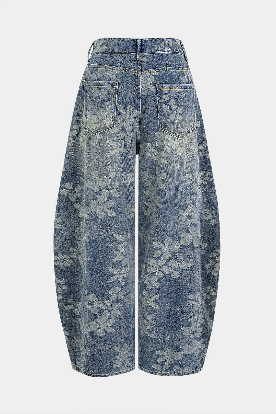 Denim Floral Print Pocket Wide Leg Jeans - Image 2