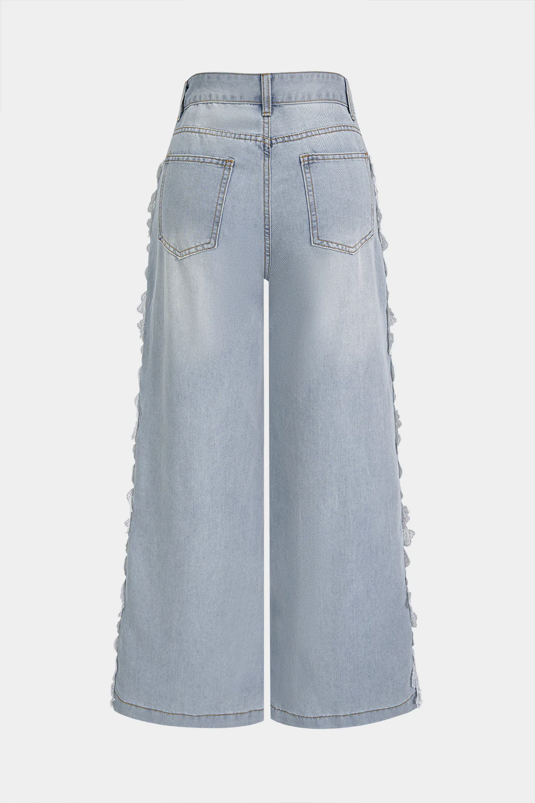 Denim Lace Trim Patchwork Pocket Jeans - Image 2