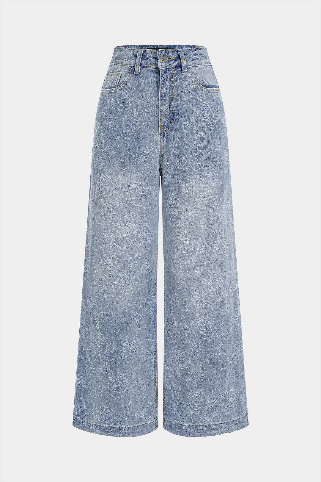 Denim Floral Print Straight Leg Jeans