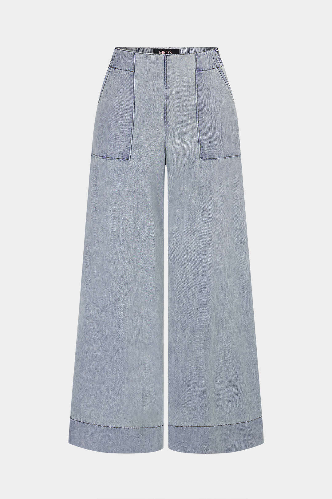 Denim Shirred Waistband Pocket Straight Leg Jeans