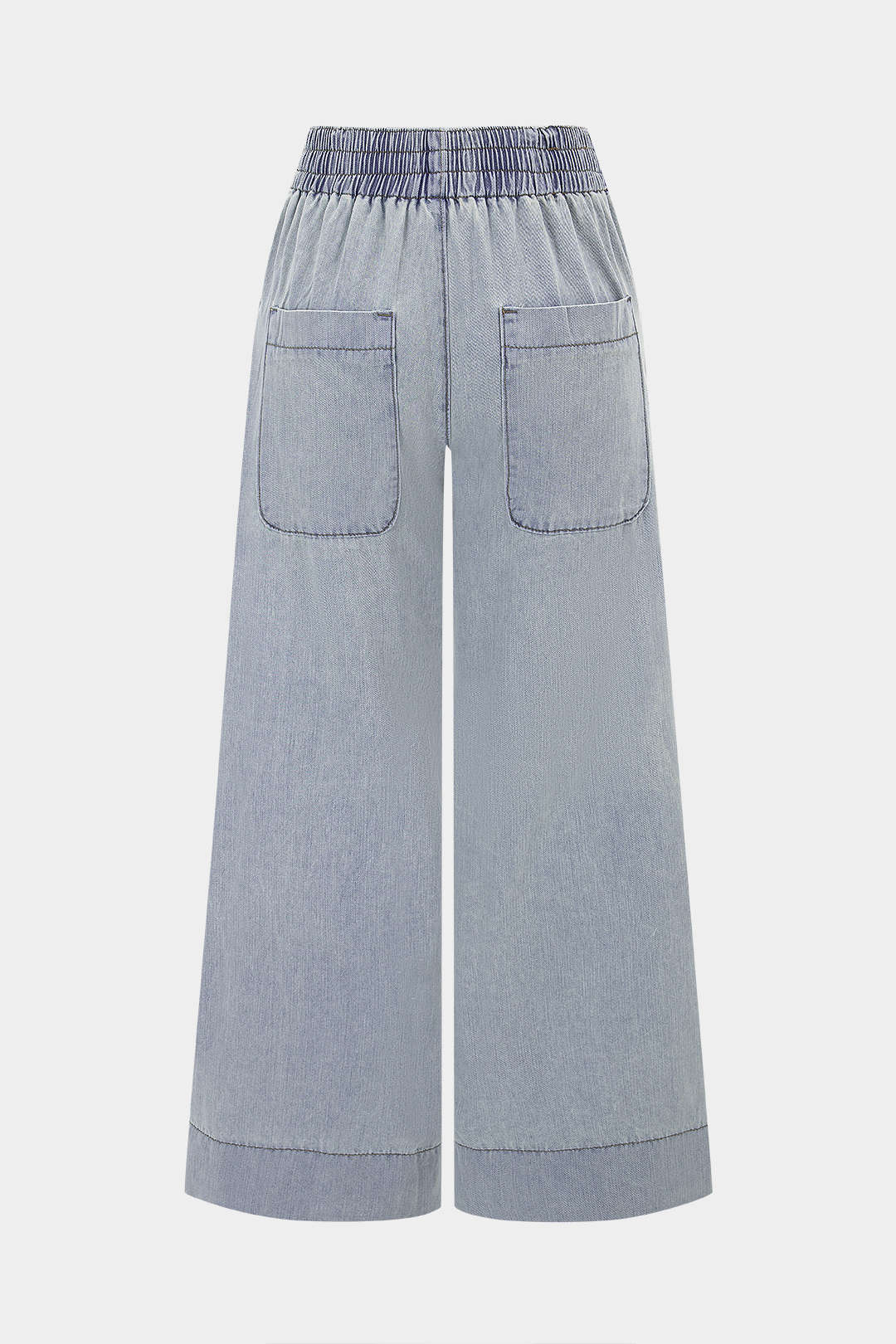 Denim Shirred Waistband Pocket Straight Leg Jeans - Image 2