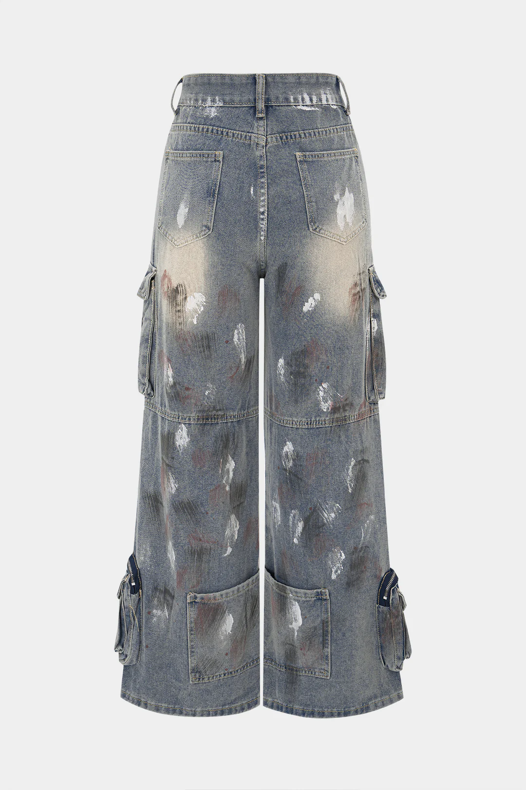 Denim Graffiti Print Ziper Pocket Straight Leg Jeans - Image 2